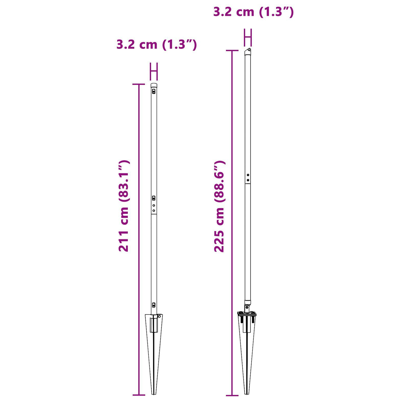 Stâlpi de gard cu vârf, 52 buc., Ø32 mm, 180 cm. oțel zincat GartenMobel Dekor