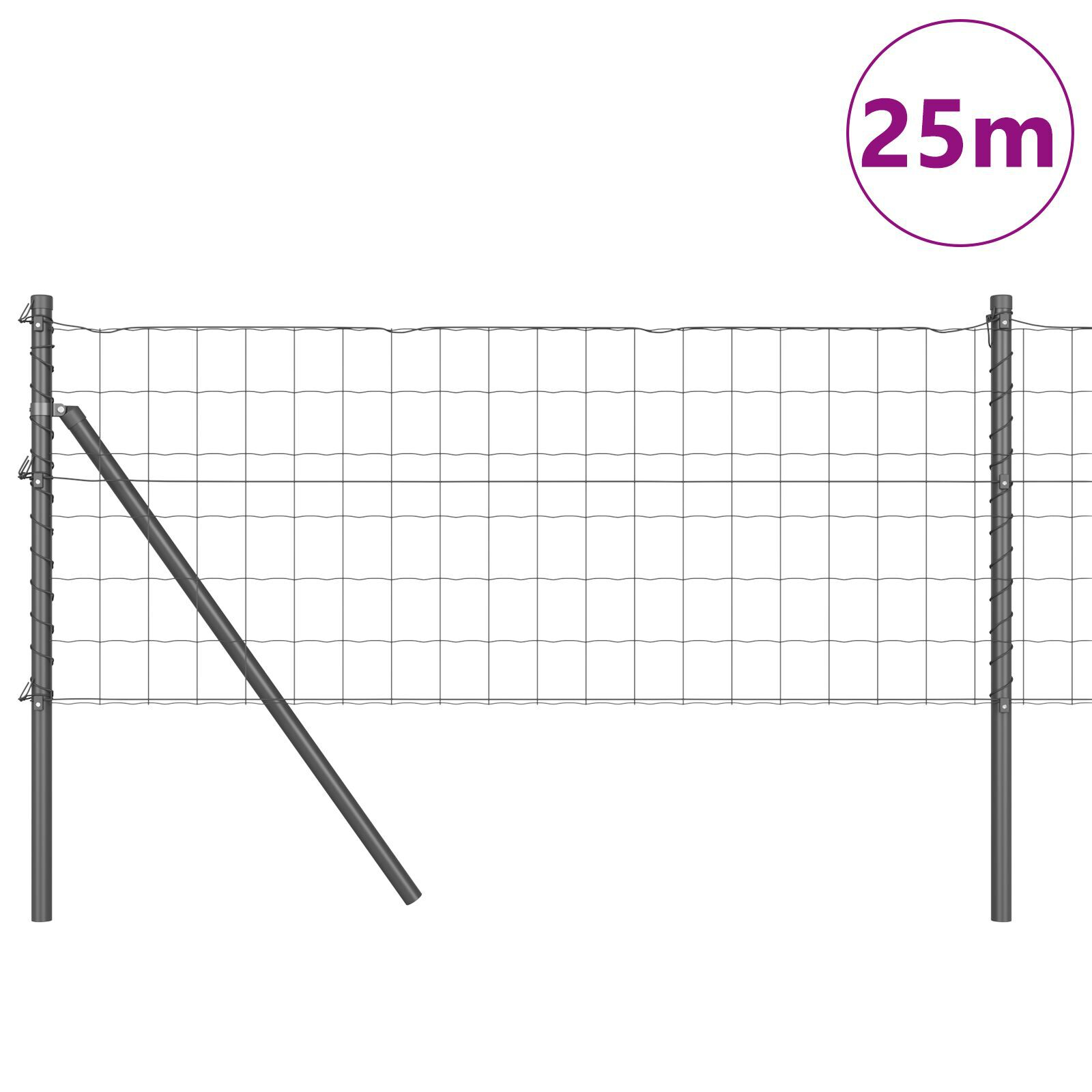 Gard Euro cu 13 Stâlpi 0.6x25 m Oțel galvanizat Gri GartenMobel Dekor