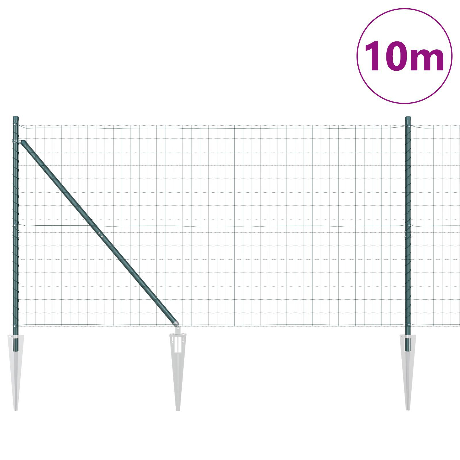 Euro Fence cu 7 stâlpi cu vârf 1.4x10 m Oțel galvanizat Verde GartenMobel Dekor