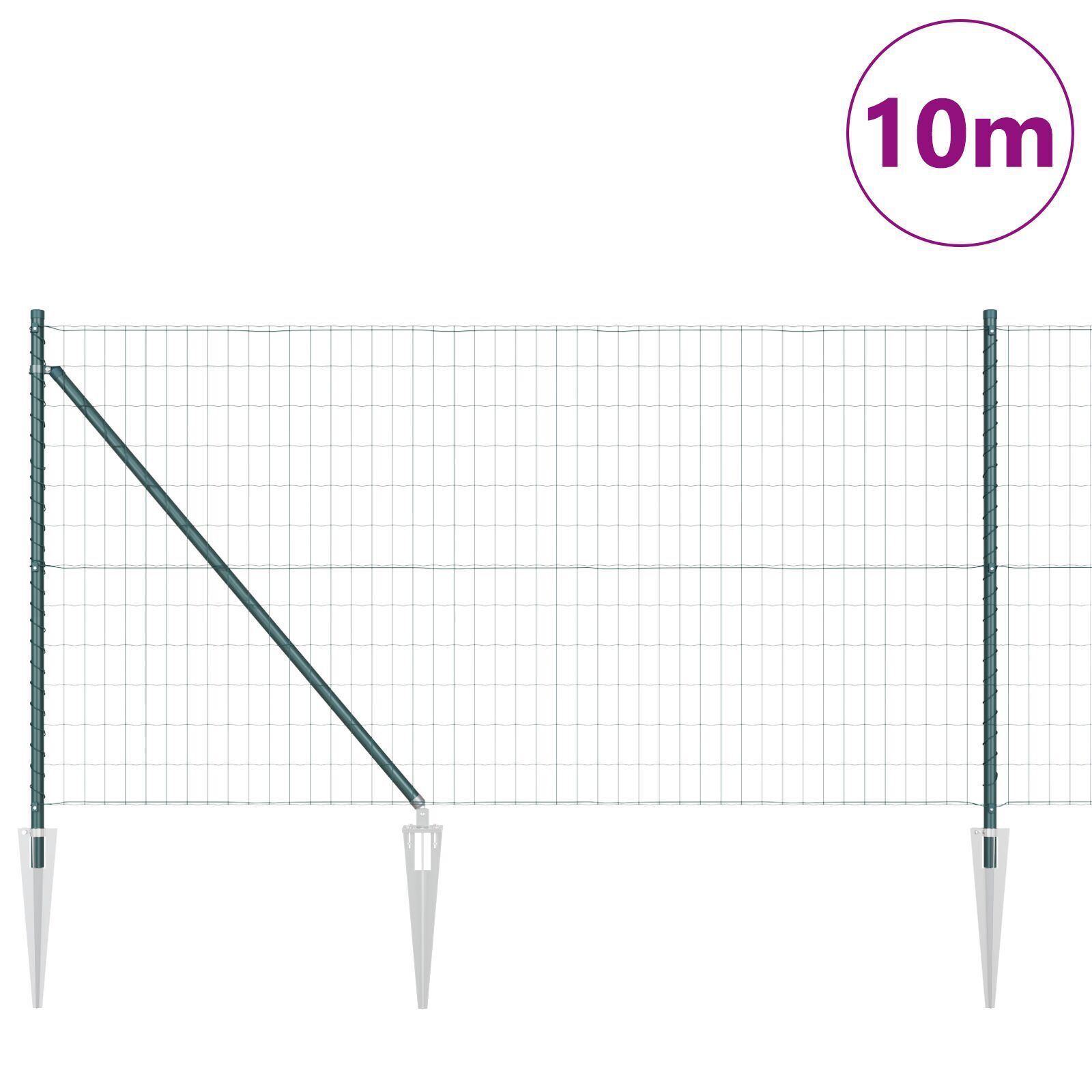 Fence-ul Euro cu 7 Posturi Spike 1x10 m din Oțel Galvanizat Verde GartenMobel Dekor