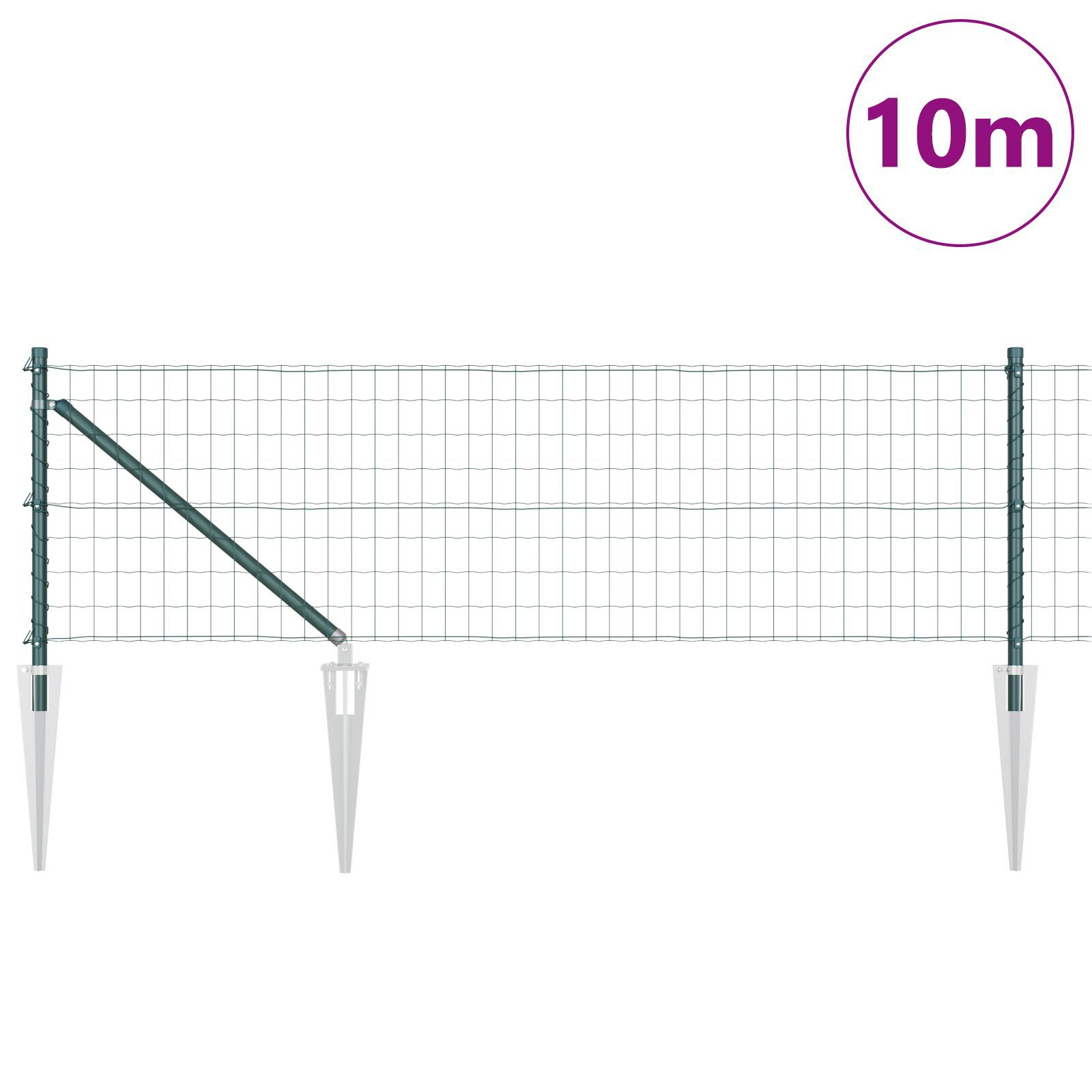 Gard Euro cu 7 posturi cu vârf 0.6x10 m Oțel galvanizat Verde GartenMobel Dekor