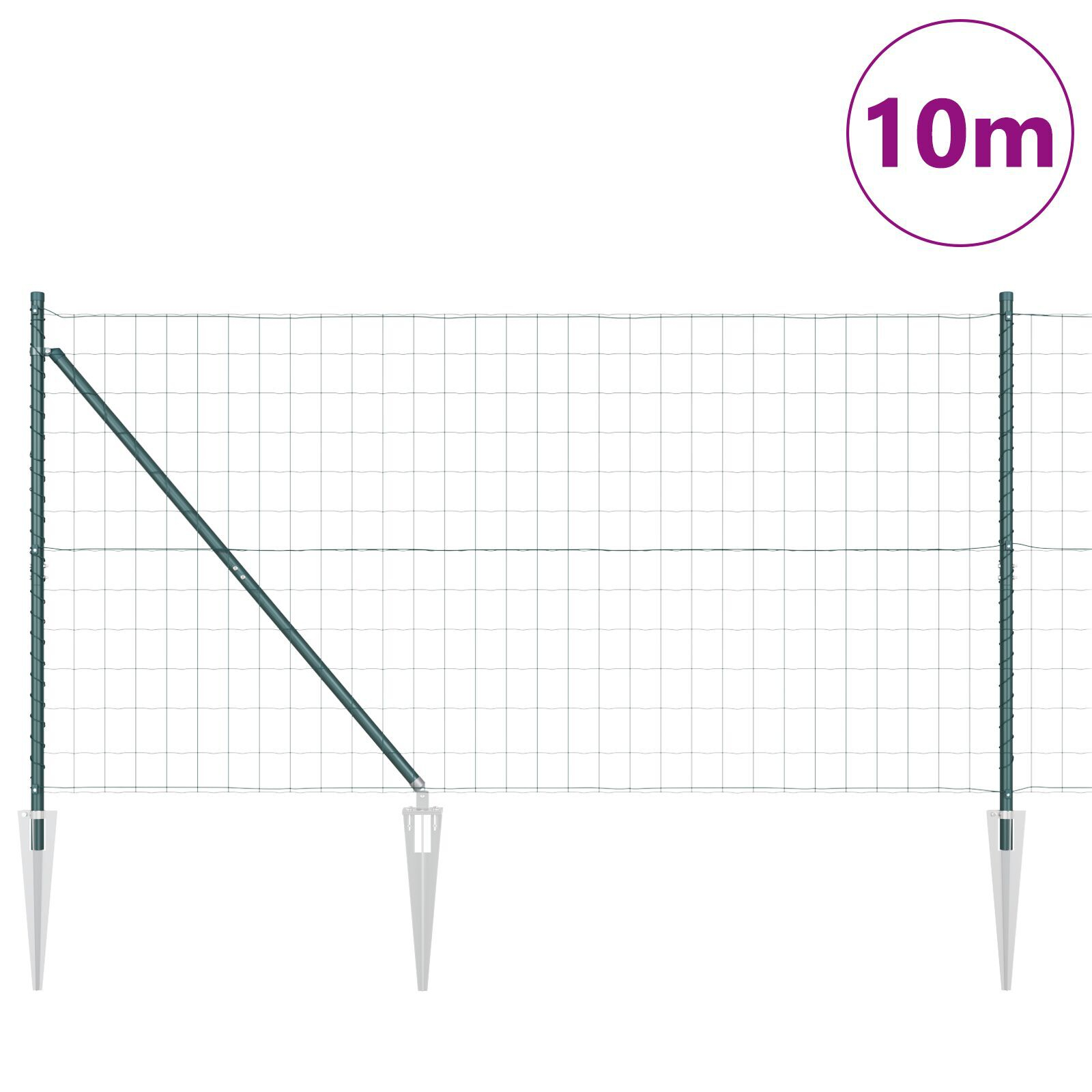 Gard Euro cu 7 stâlpi cu vârf 1.2x10 m din oțel galvanizat verde GartenMobel Dekor