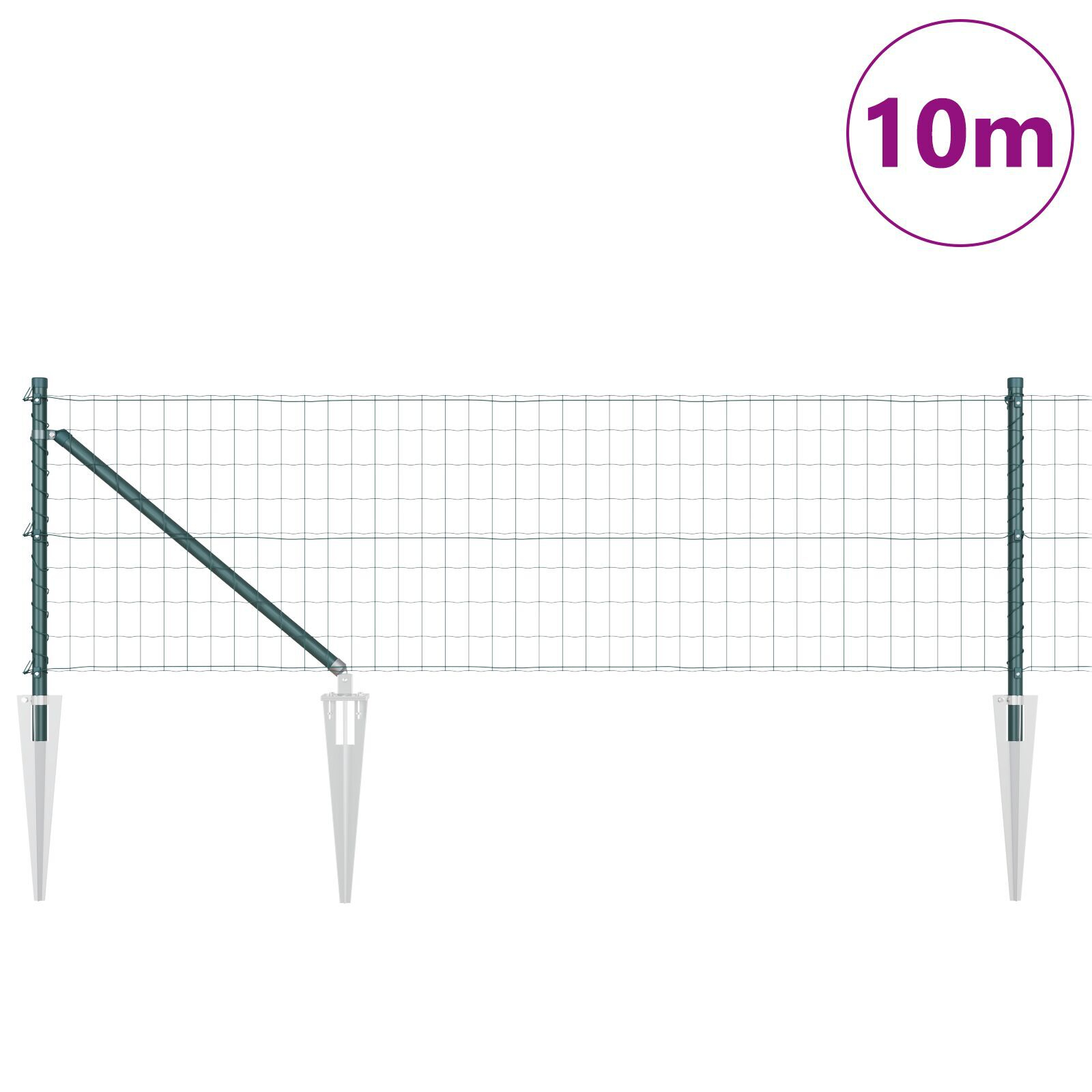 Împrejmuire Euro cu 7 stâlpi cu vârf 0.8x10 m Oțel galvanizat Verde GartenMobel Dekor