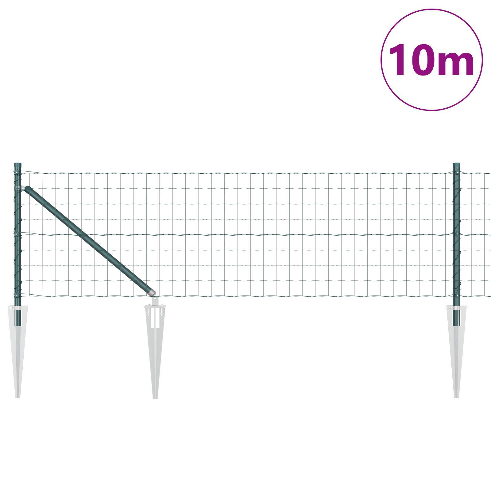 Gard Euro cu 7 Stâlpi cu Vârf 0.4x10 m Oțel Galvanizat Verde GartenMobel Dekor