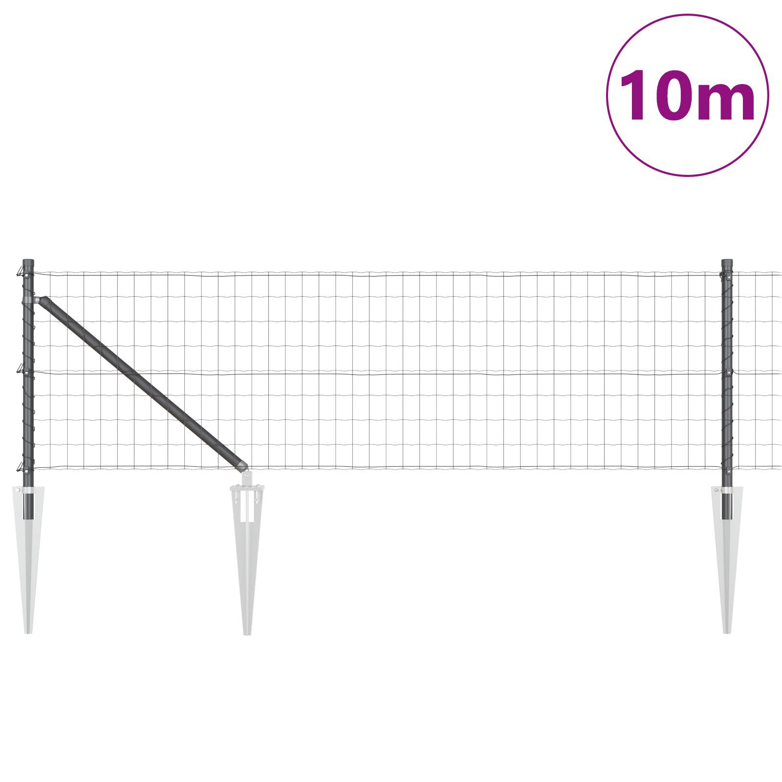 Gard Euro cu 7 stâlpi cu vârfuri 0.6x10 m Oțel galvanizat Gri GartenMobel Dekor