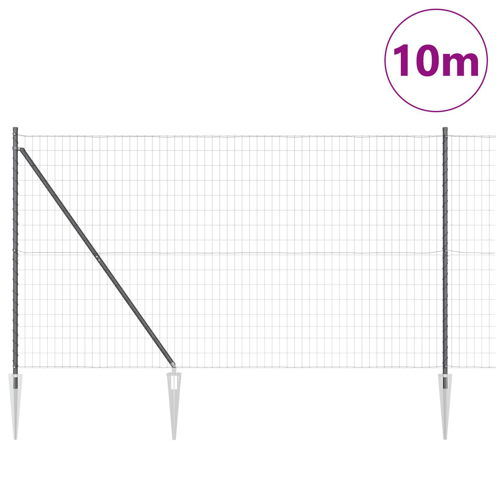 Gard Euro cu 7 stâlpi spike 1.5x10 m Oțel galvanizat Gri GartenMobel Dekor