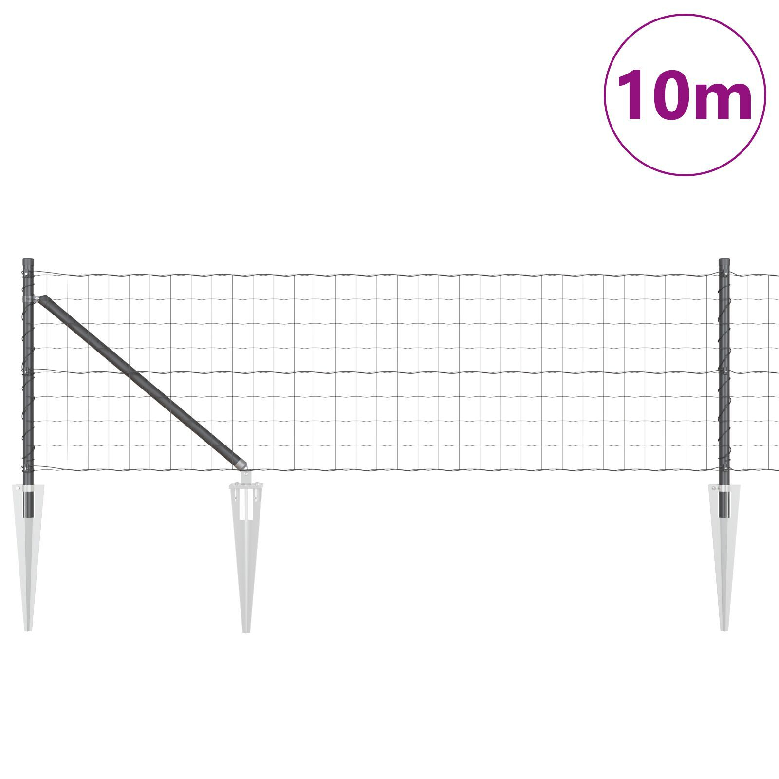 Gard Euro cu 7 Stâlpi cu Vârf 0.8x10 m din Oțel Galvanizat Gri GartenMobel Dekor