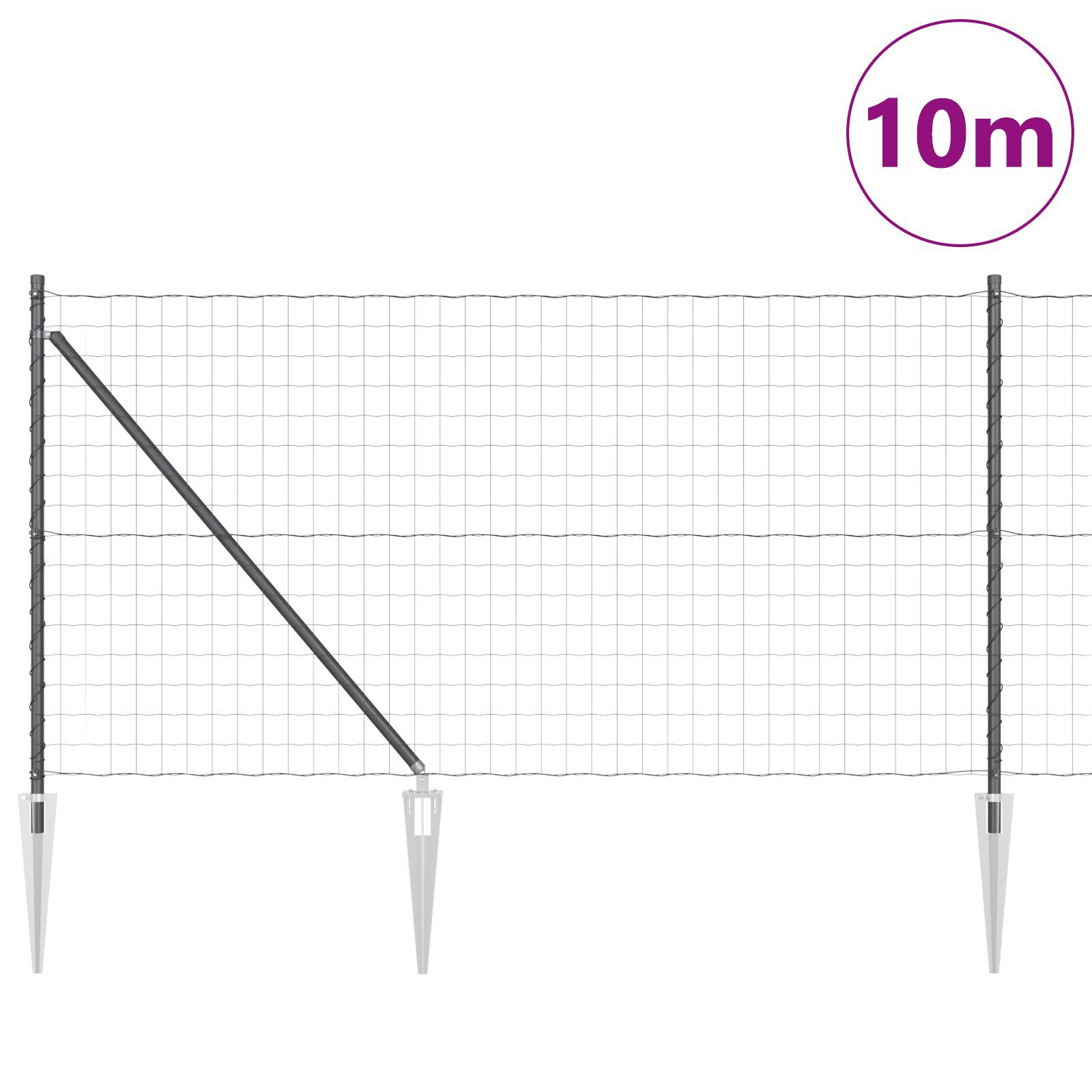 Împrejmuire Euro cu 7 posturi înțepătoare 1x10 m Oțel galvanizat Gri GartenMobel Dekor