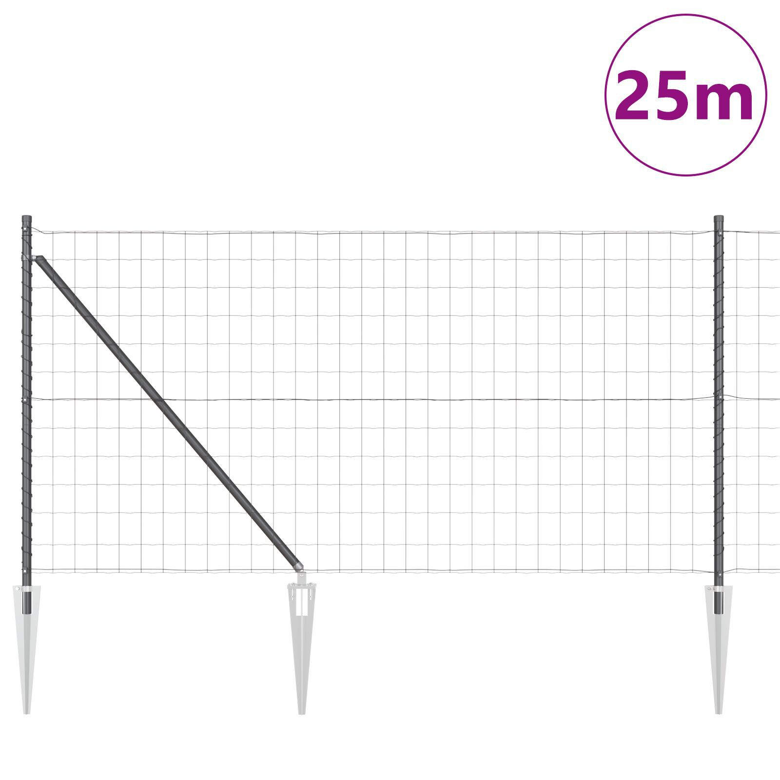 Împrejmuirea Euro cu 13 țăruși spike 1x25 m din oțel galvanizat gri GartenMobel Dekor
