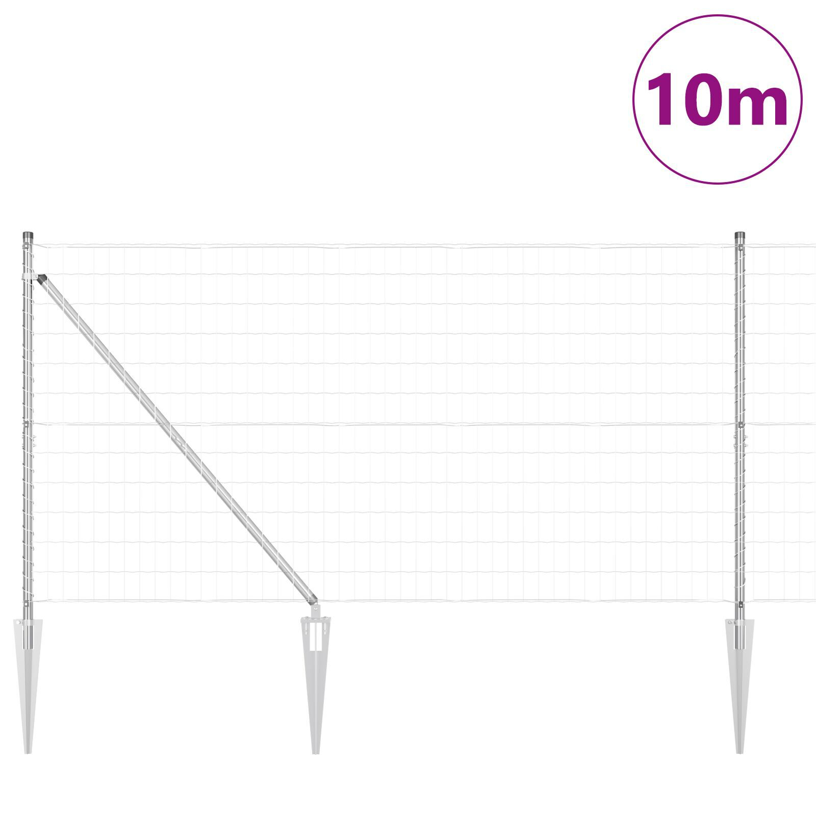 Euro Fence cu 7 Stâlpi în Vârful de Punct 1.2x10 m Oțel Galvanizat GartenMobel Dekor
