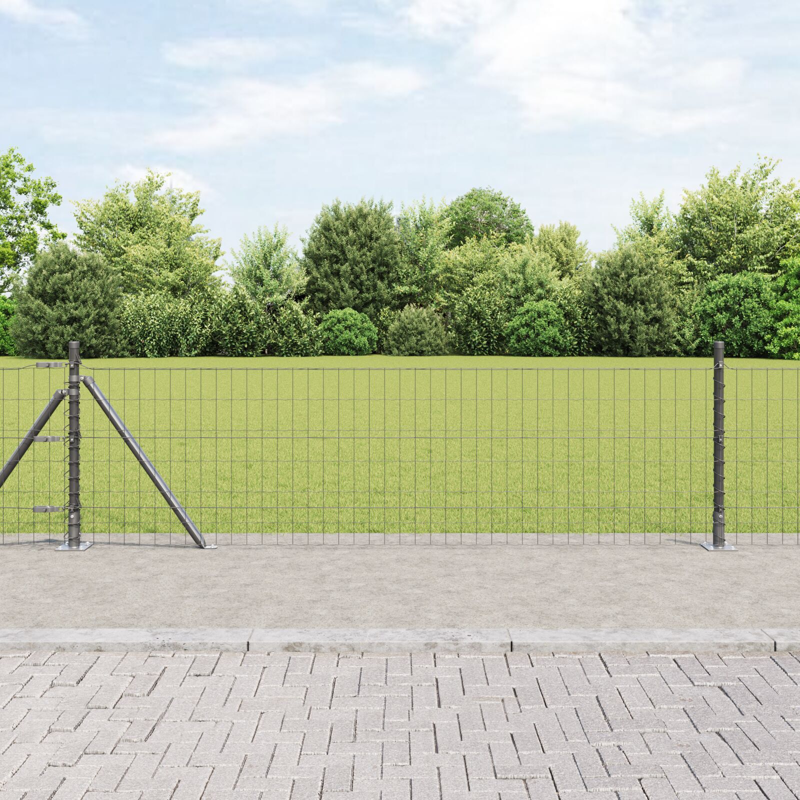 Euro Fence cu 7 Stâlpi Flanșați 0.4x10 m Oțel Galvanizat GartenMobel Dekor
