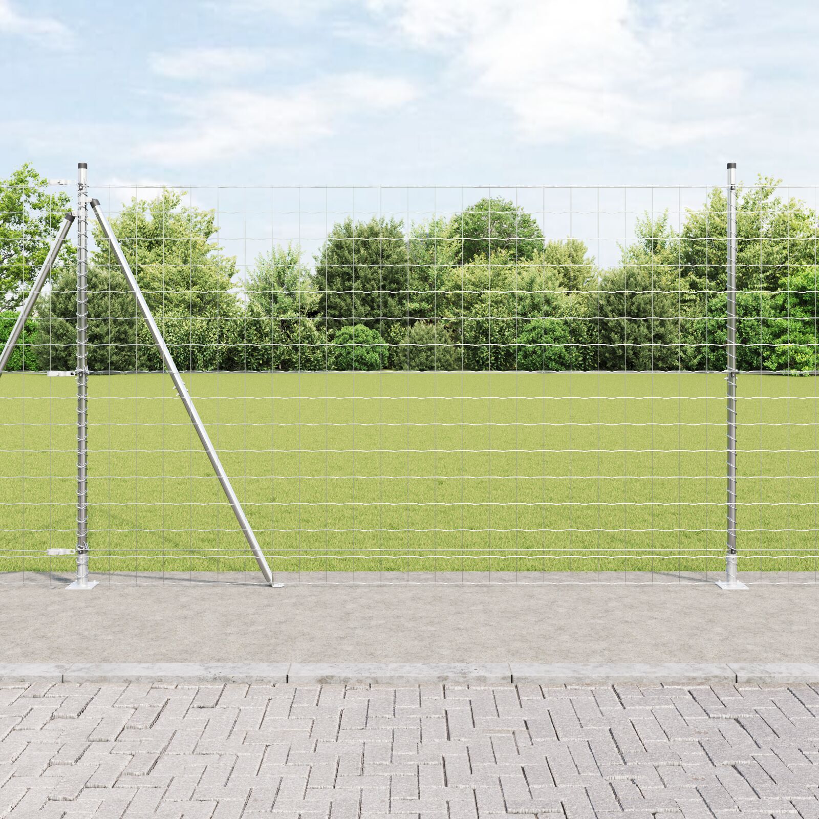 Împrejmuirea Euro de la cu 7 stâlpi flanșați 1.5x10 m Oțel galvanizat GartenMobel Dekor