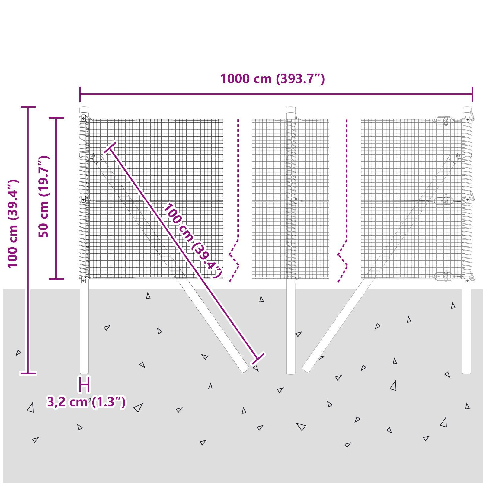 Set de stâlpi de împrejmuire Set de 2 Verde Metal 10 x 0.5 m GartenMobel Dekor