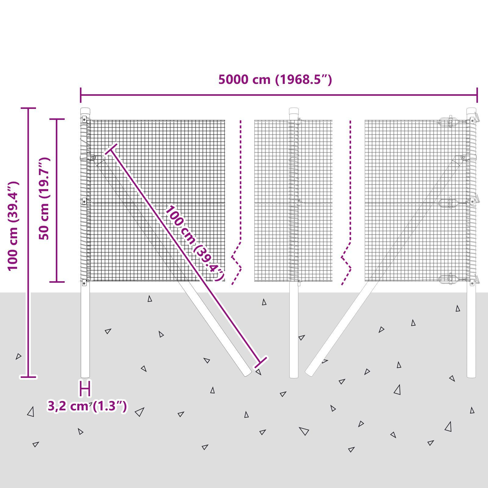 Gard de Fier Sudat cu 13 Stâlpi Verde 0.5x50 m Oțel GartenMobel Dekor