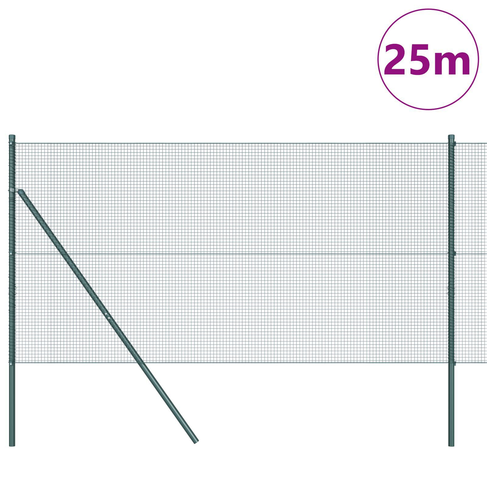 Gard de sârmă sudată cu 13 stâlpi verde 1x25 m din oțel GartenMobel Dekor