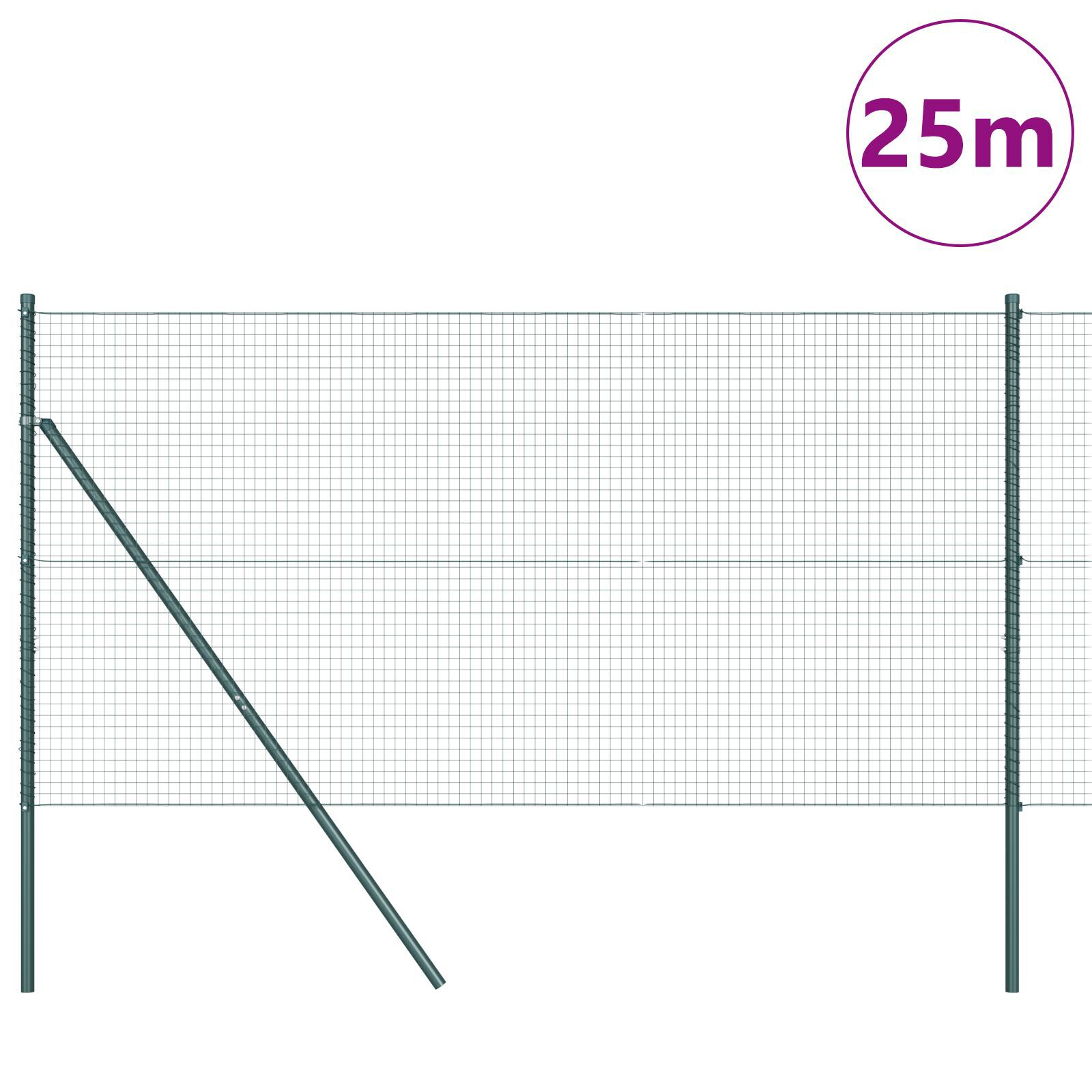 Gard din plasă sudată cu 13 stâlpi Verde 1x25 m Oțel GartenMobel Dekor