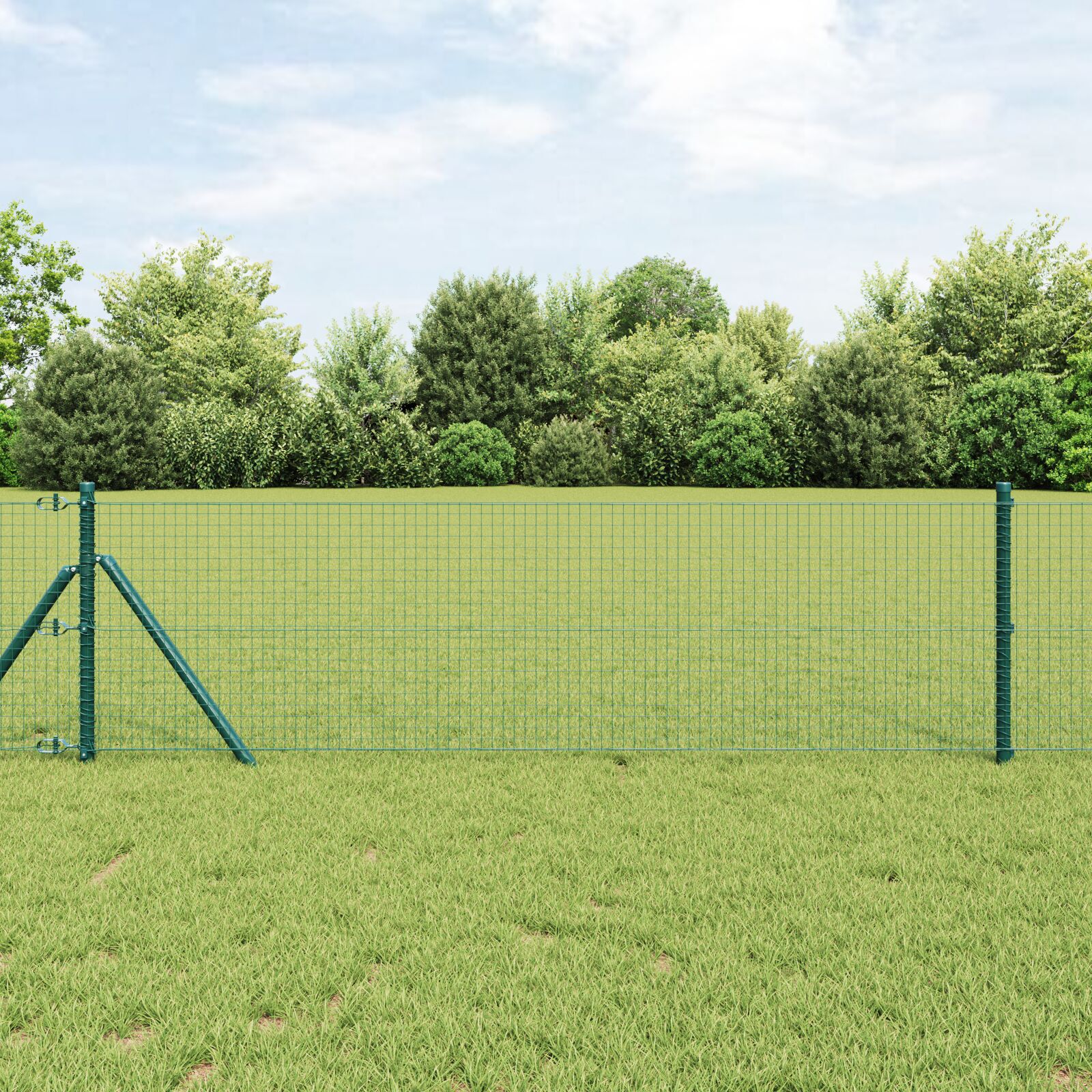 Fencing with Welded Wire Fence cu 13 Stâlpi Verzi 0.8x100m Oțel GartenMobel Dekor