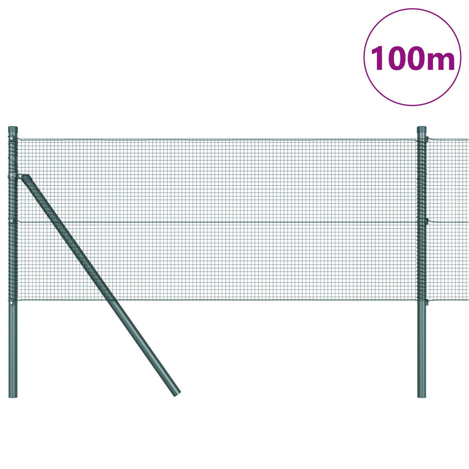 Gard din Fier Sudat cu 13 Stâlpi Verde 0.8x100 m Oțel GartenMobel Dekor