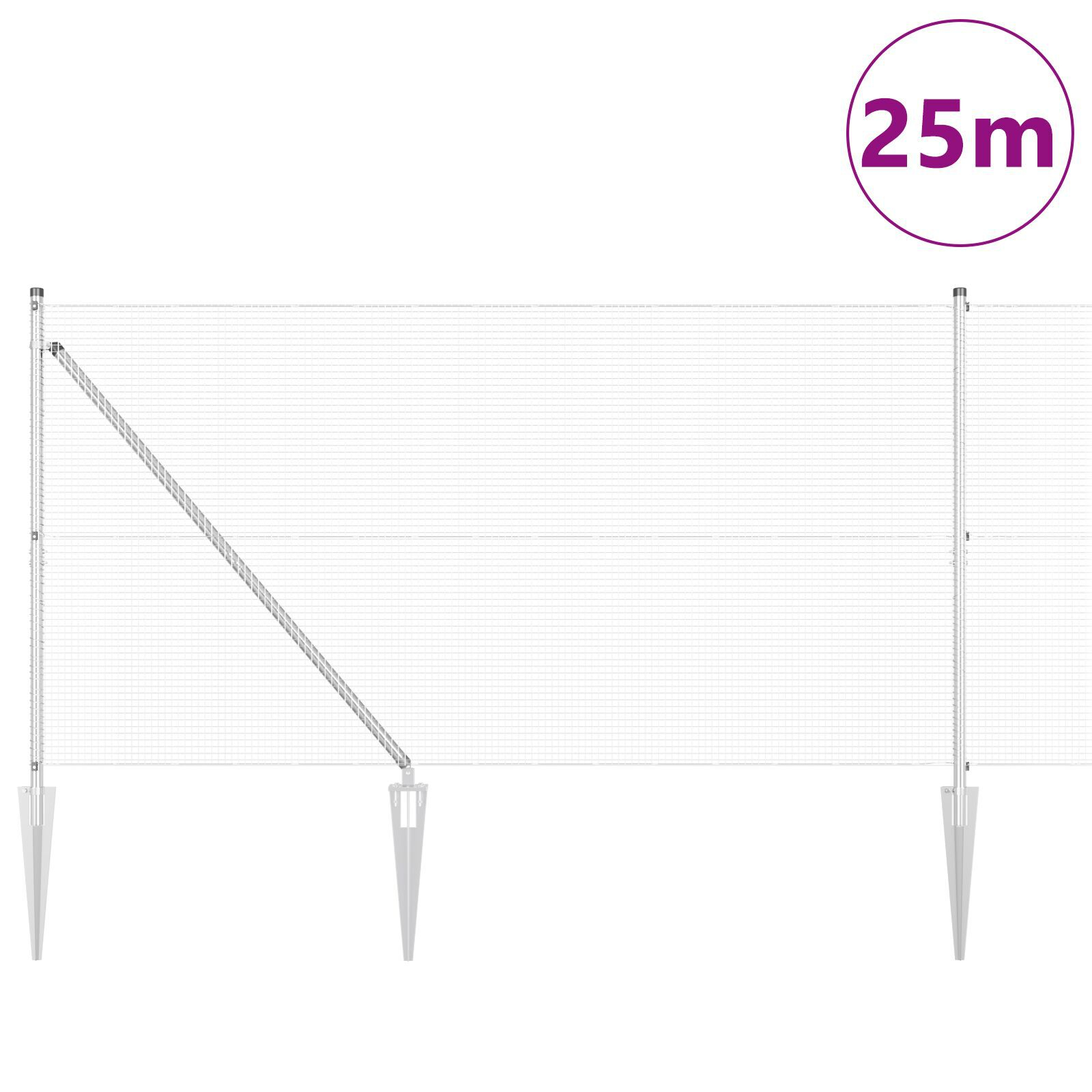 Gard Sârmă Sudată 13 Posturi Țepușe 1.2x25 m Oțel Galvanizat GartenMobel Dekor