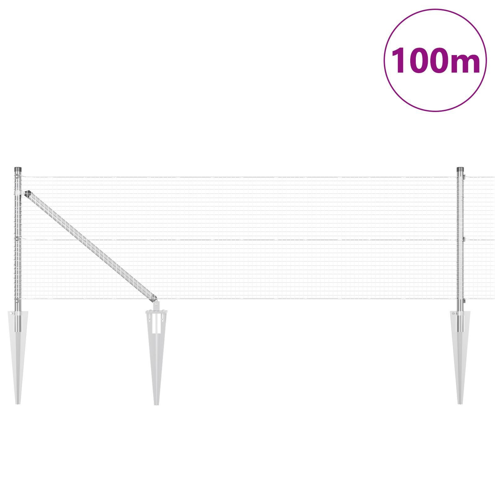 Gard din Plasă Sudată cu 13 Stâlpi cu Vârfuri 0.4x100 m Oțel Galvanizat GartenMobel Dekor