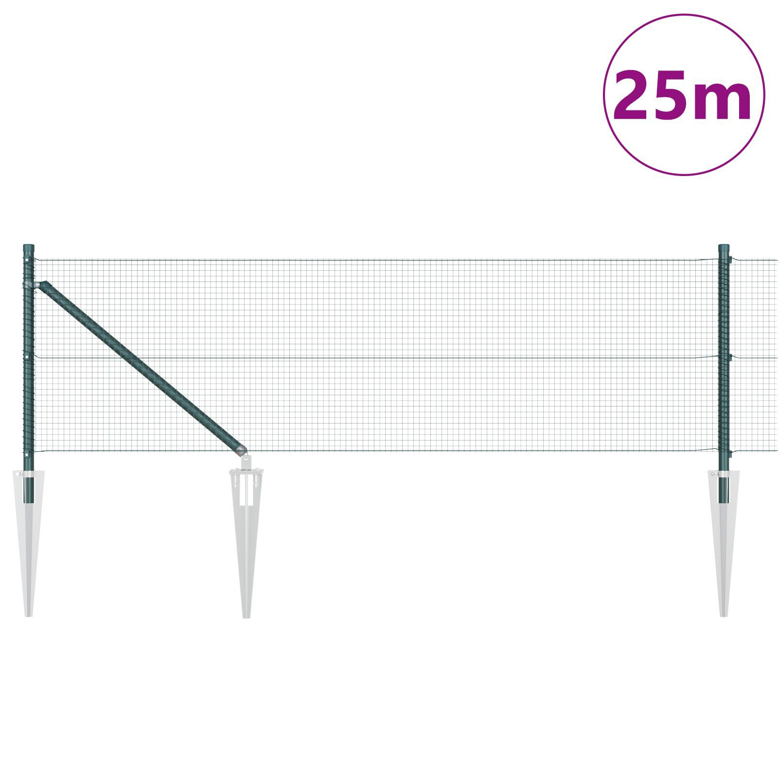 Gard din sârmă sudată cu 13 stâlpi de ancorare Verde 0.6x25 m Oțel GartenMobel Dekor