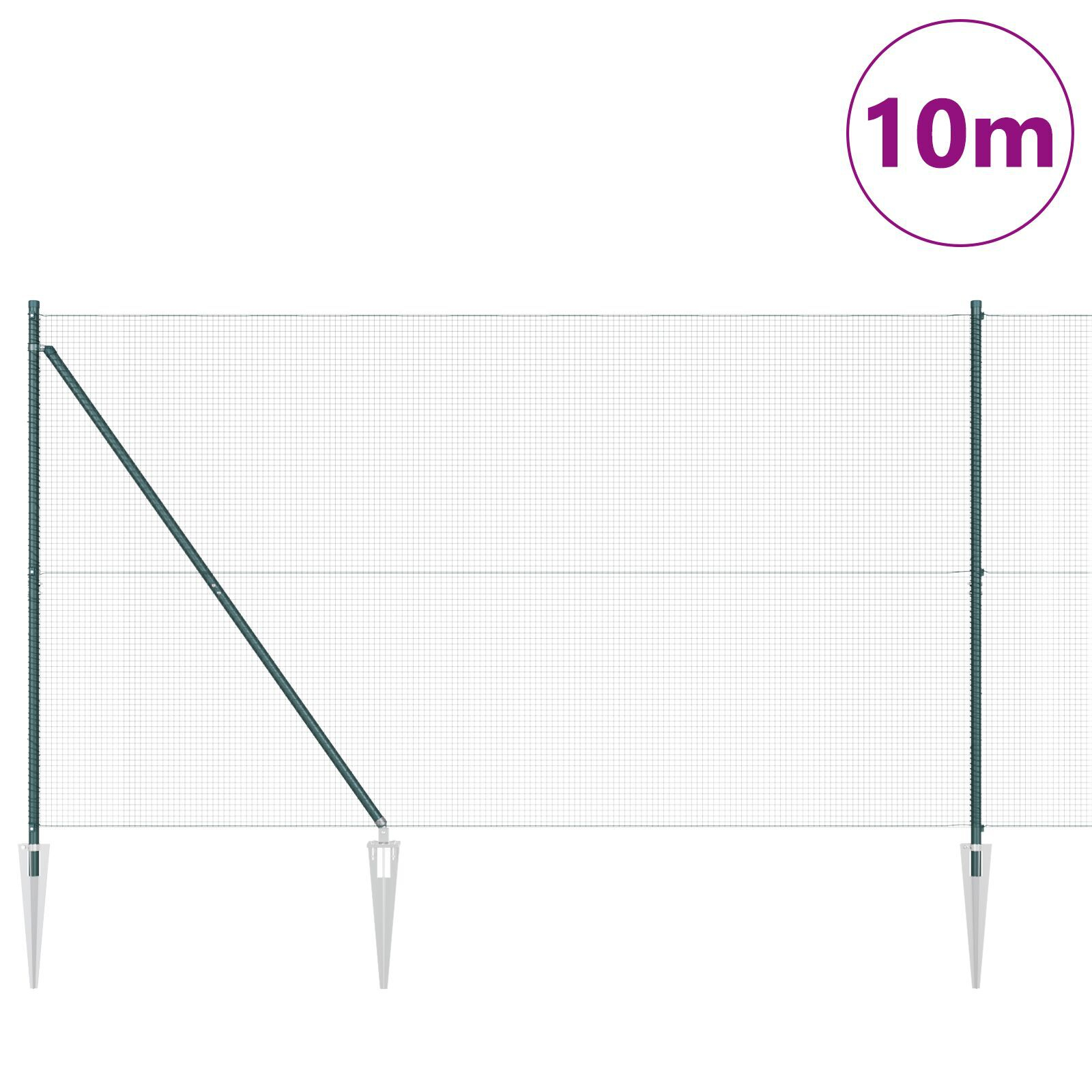 Gard din sârmă sudată cu 7 stâlpi ascuțiți Verde 1.6x10 m Oțel GartenMobel Dekor