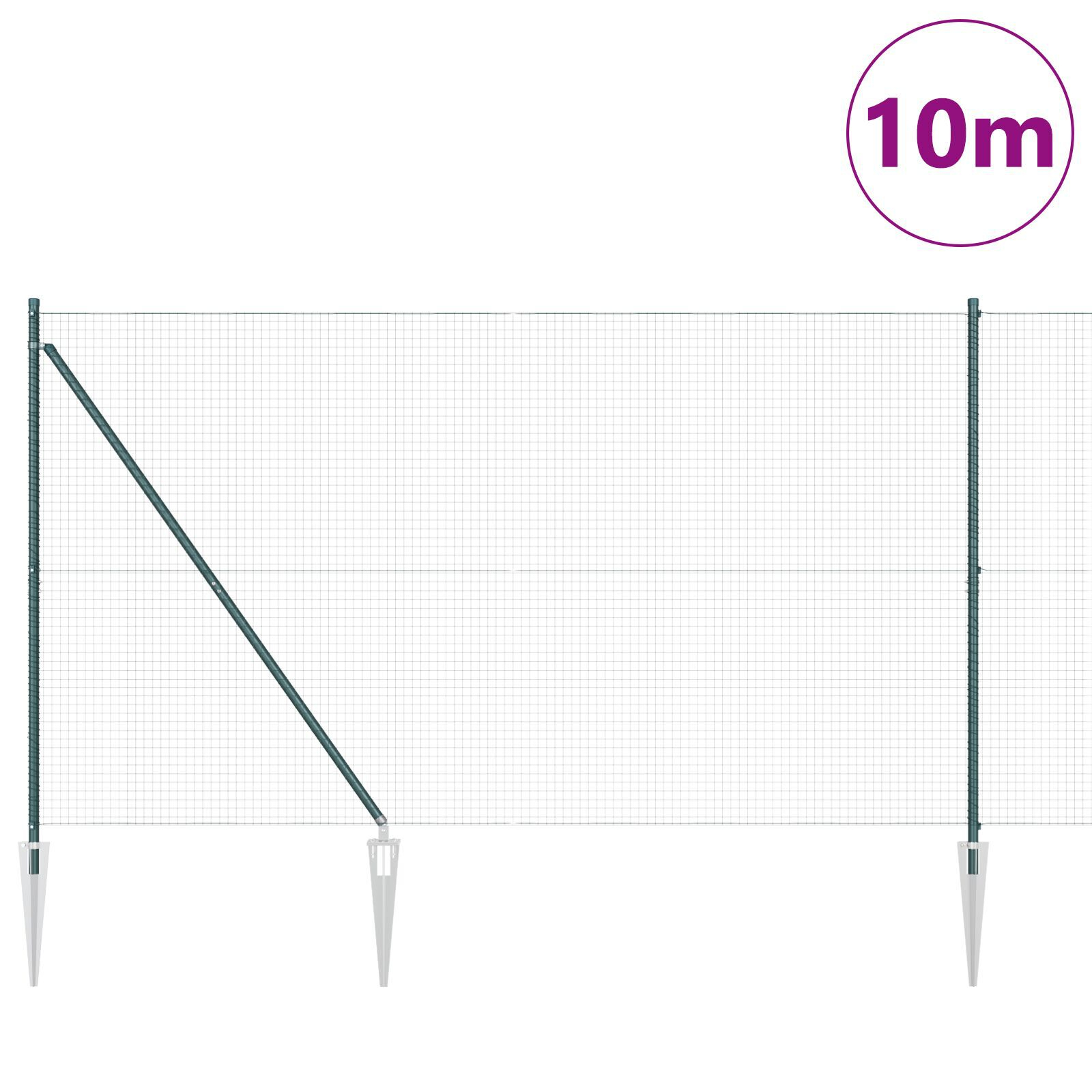 Gard din sârmă sudată cu 7 stâlpi înfipți Verde 1.6x10 m Oțel GartenMobel Dekor