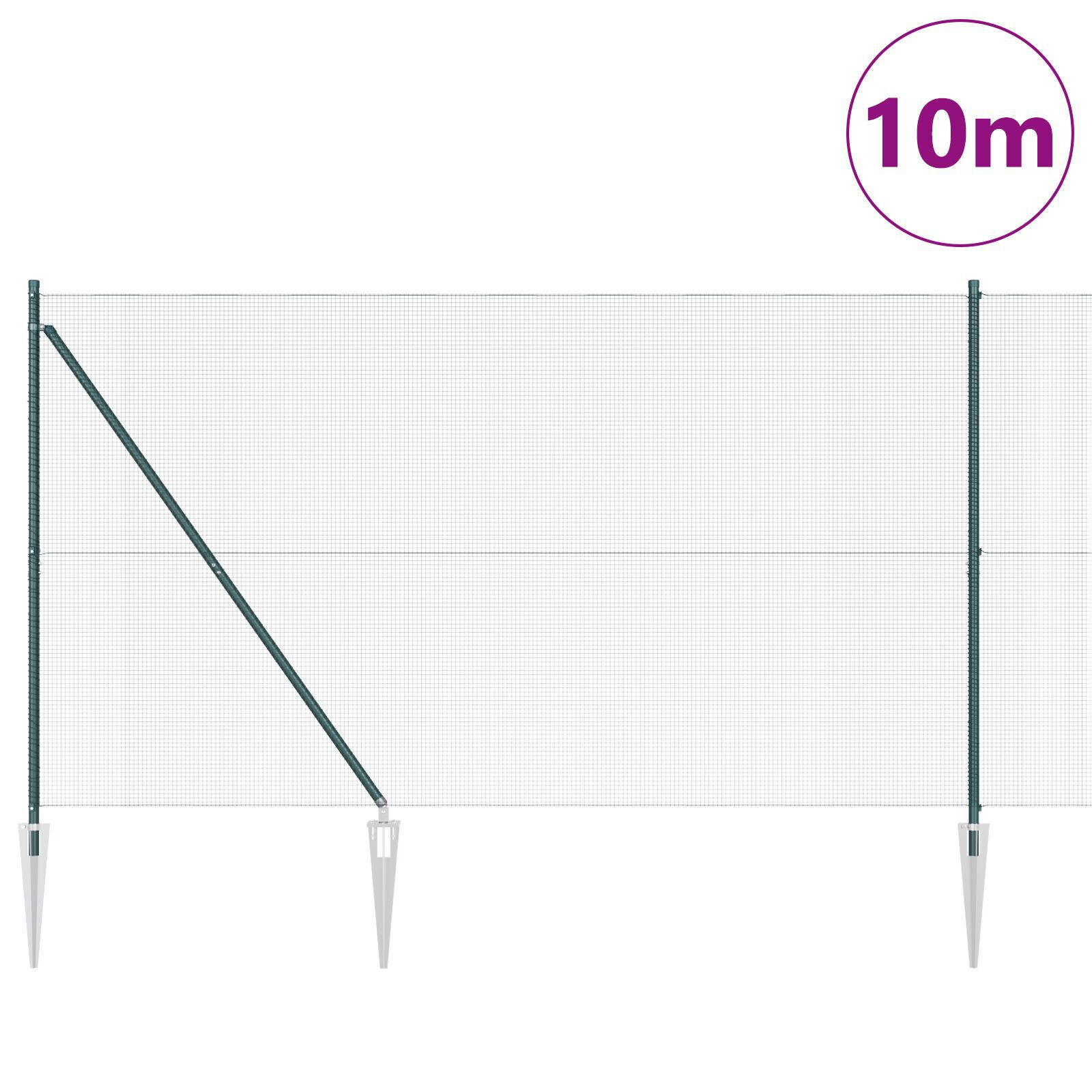 Gard din sârmă sudată cu 7 stâlpi spike Verde 1.6x10 m Oțel GartenMobel Dekor