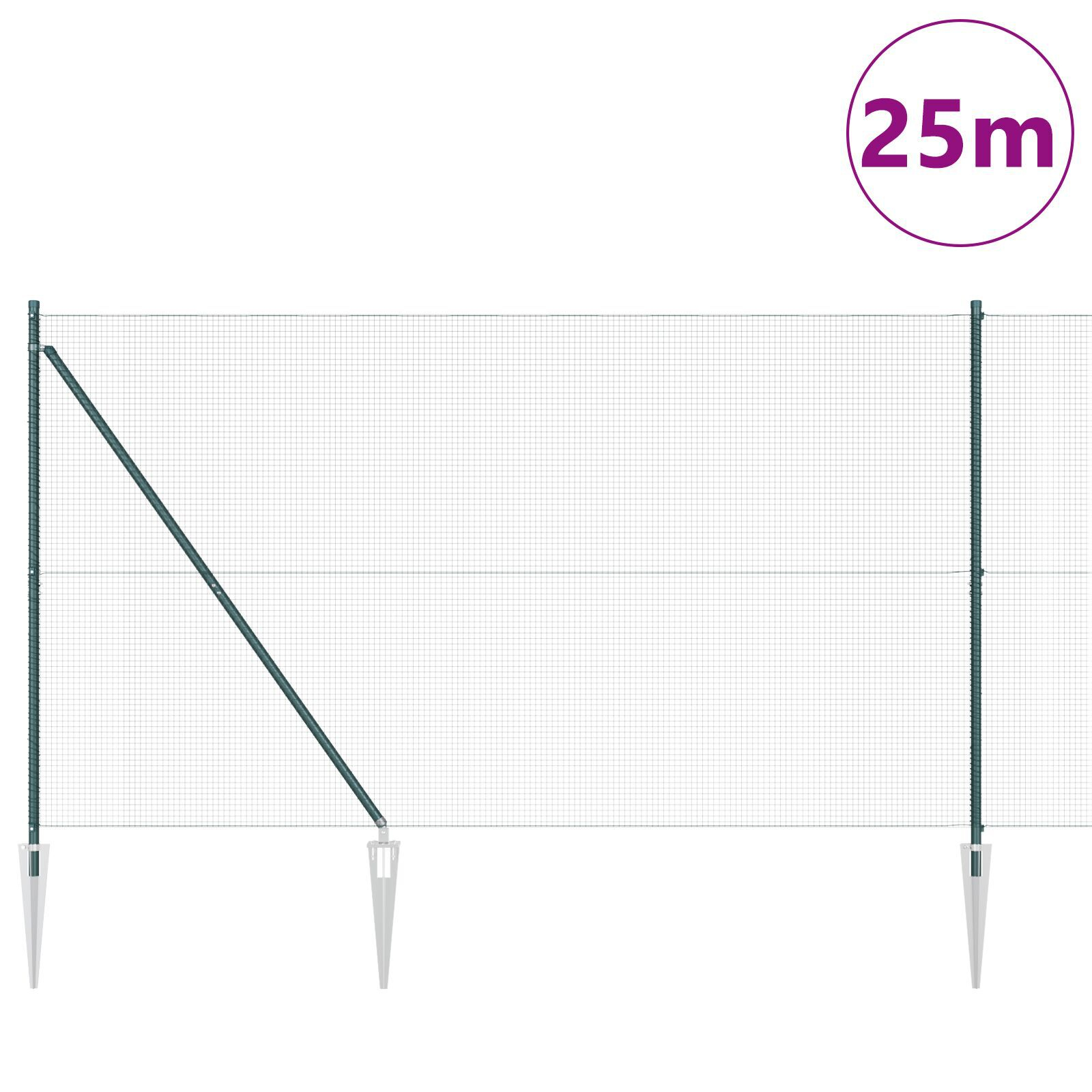 Gard din Fier Sudat cu 13 Stâlpi cu Vârf Verde 1.5x25 m Oțel GartenMobel Dekor