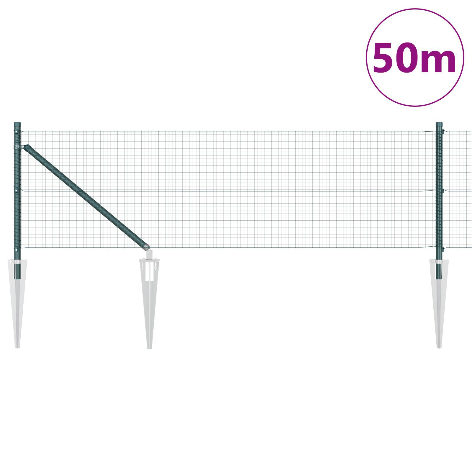 Împrejmuirea din Sârmă Sudată cu 13 Posturi de Piuneze Verde 0.4x50 m Oțel GartenMobel Dekor