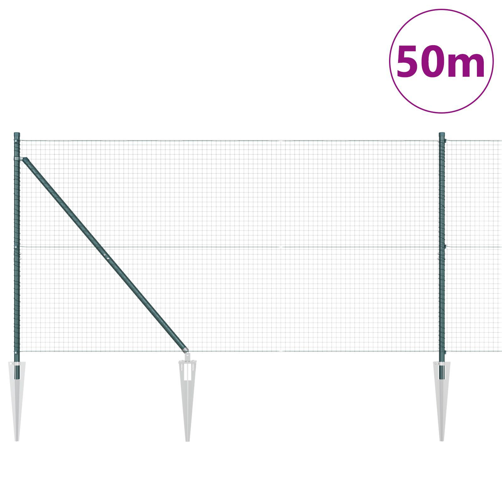 gard din sârmă sudată cu 13 stâlpi spike verde 1.4x50 m oțel GartenMobel Dekor