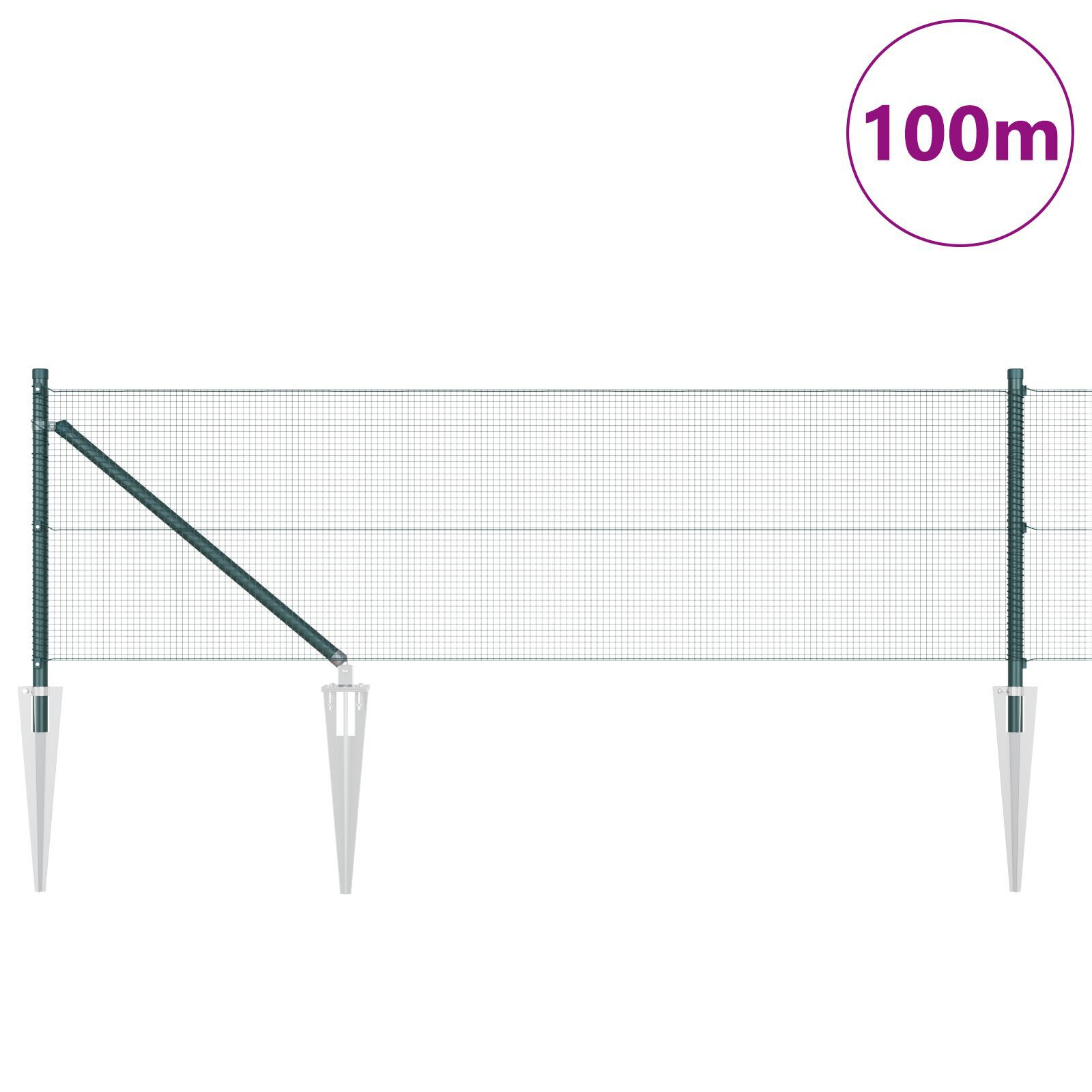 Gard din Sârmă Sudată cu 13 Stâlpi înțepați Verde 0.5x100 m Oțel GartenMobel Dekor