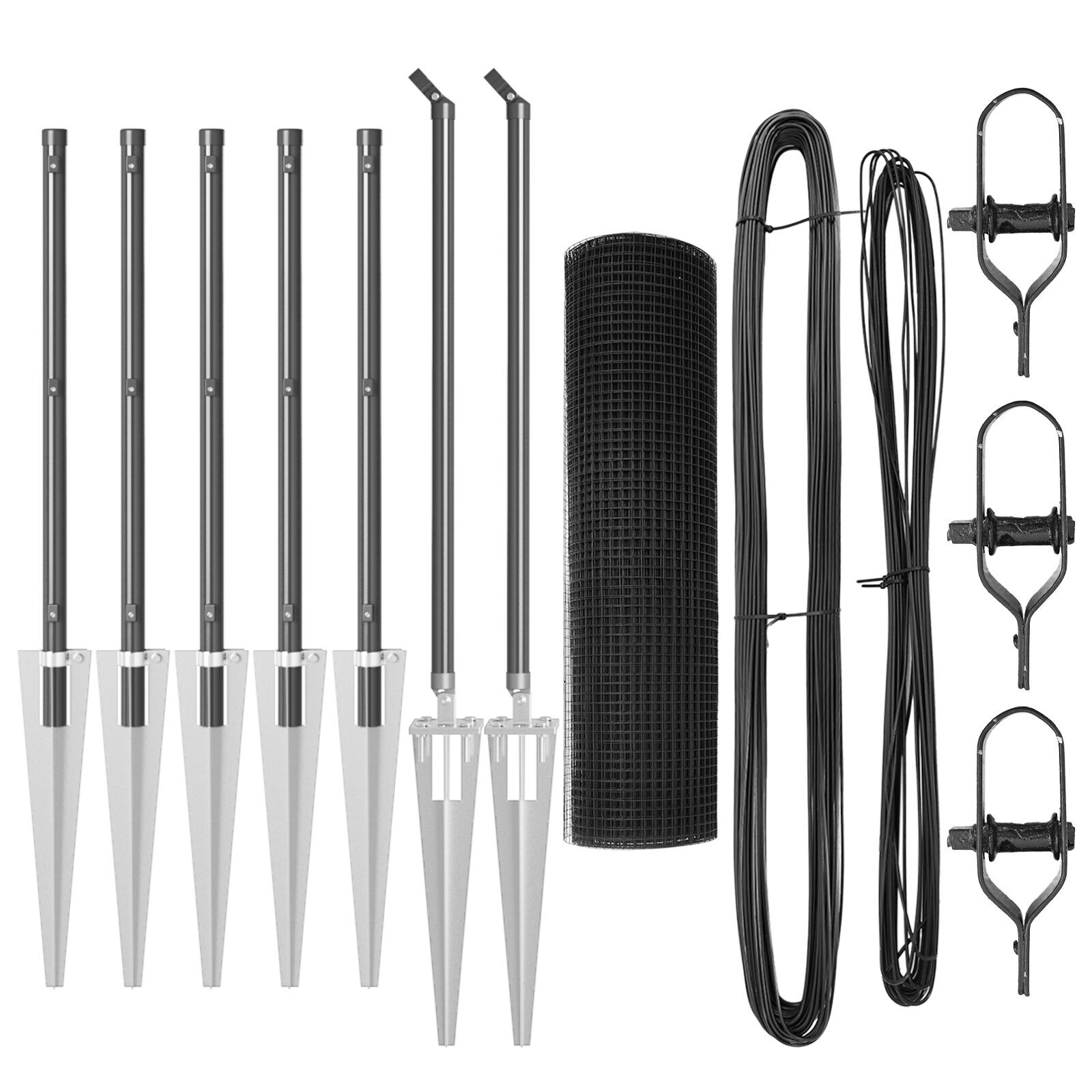 Set de stâlpi din oțel Set de 2 Gri Metal, Plasă 10 x 0.5 m GartenMobel Dekor