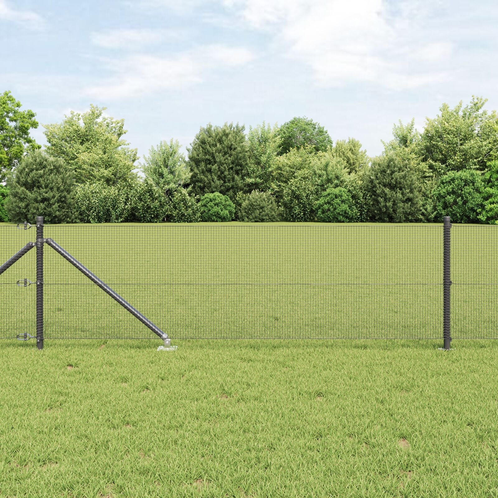 Set de stâlpi din oțel Set de 2 Gri Metal, Plasă 10 x 0.5 m GartenMobel Dekor
