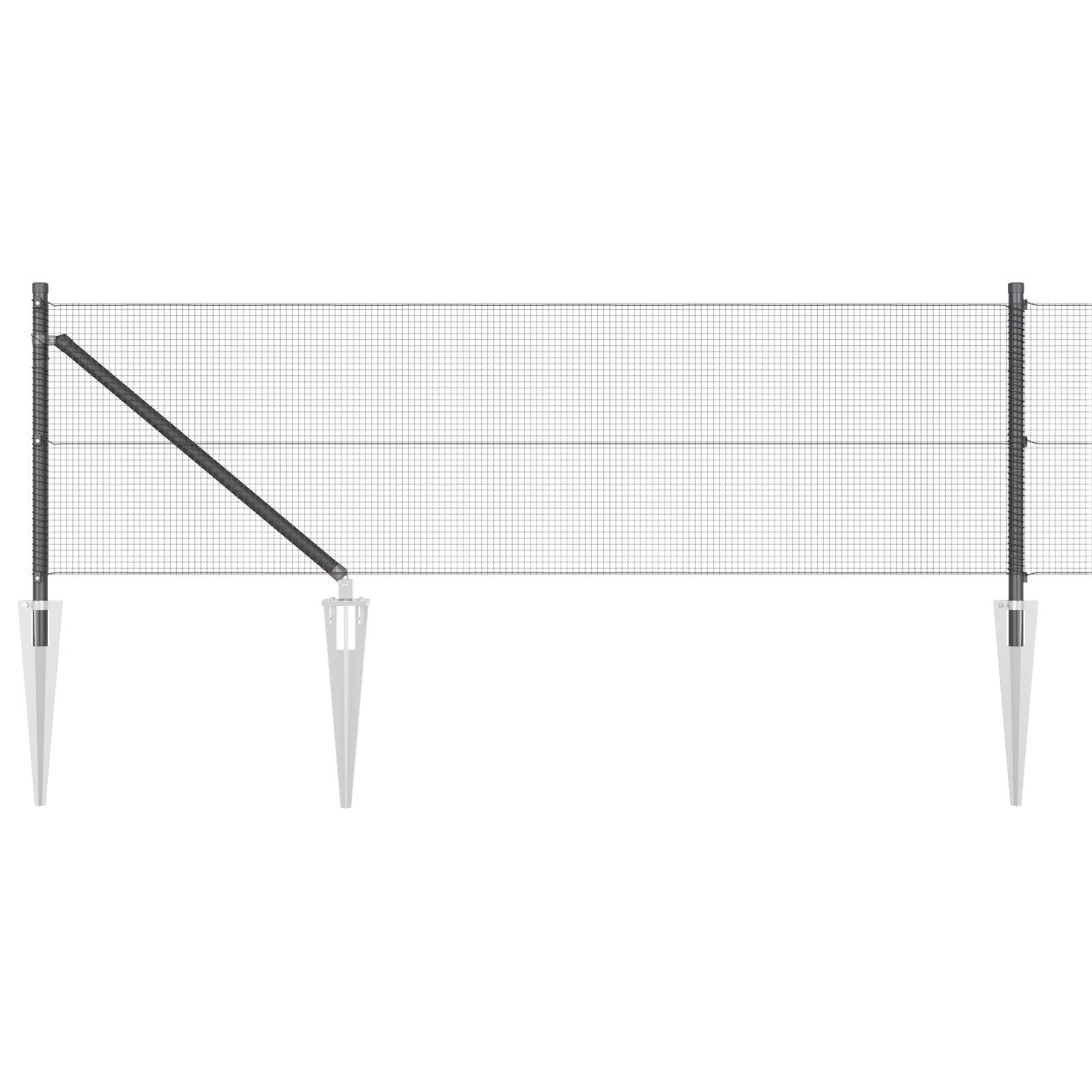 Set de stâlpi din oțel Set de 2 Gri Metal, Plasă 10 x 0.5 m GartenMobel Dekor