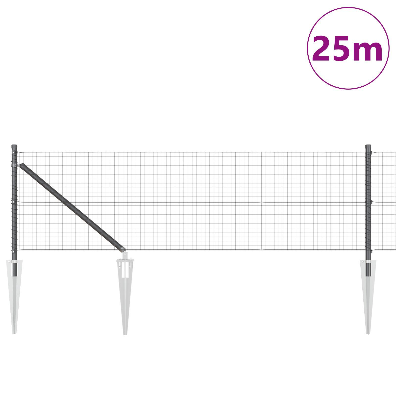 Gard din Fier Sudat cu 13 Poste cu Vârf Gri 0.4x25 m Oțel GartenMobel Dekor