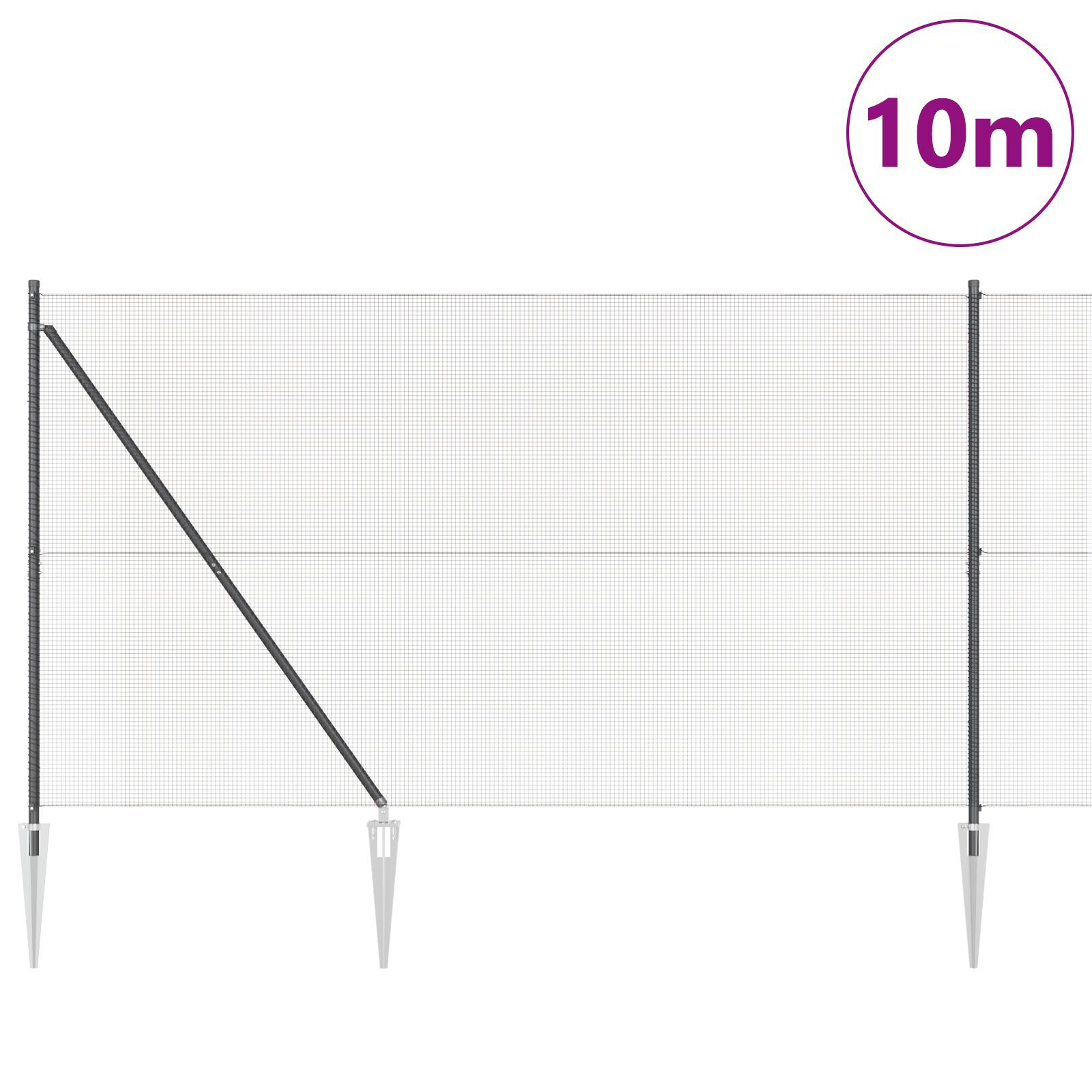 Împrejmuire din Sârmă Sudată cu 7 Țevi de Ancorare Gri 1,6x10 m Oțel GartenMobel Dekor