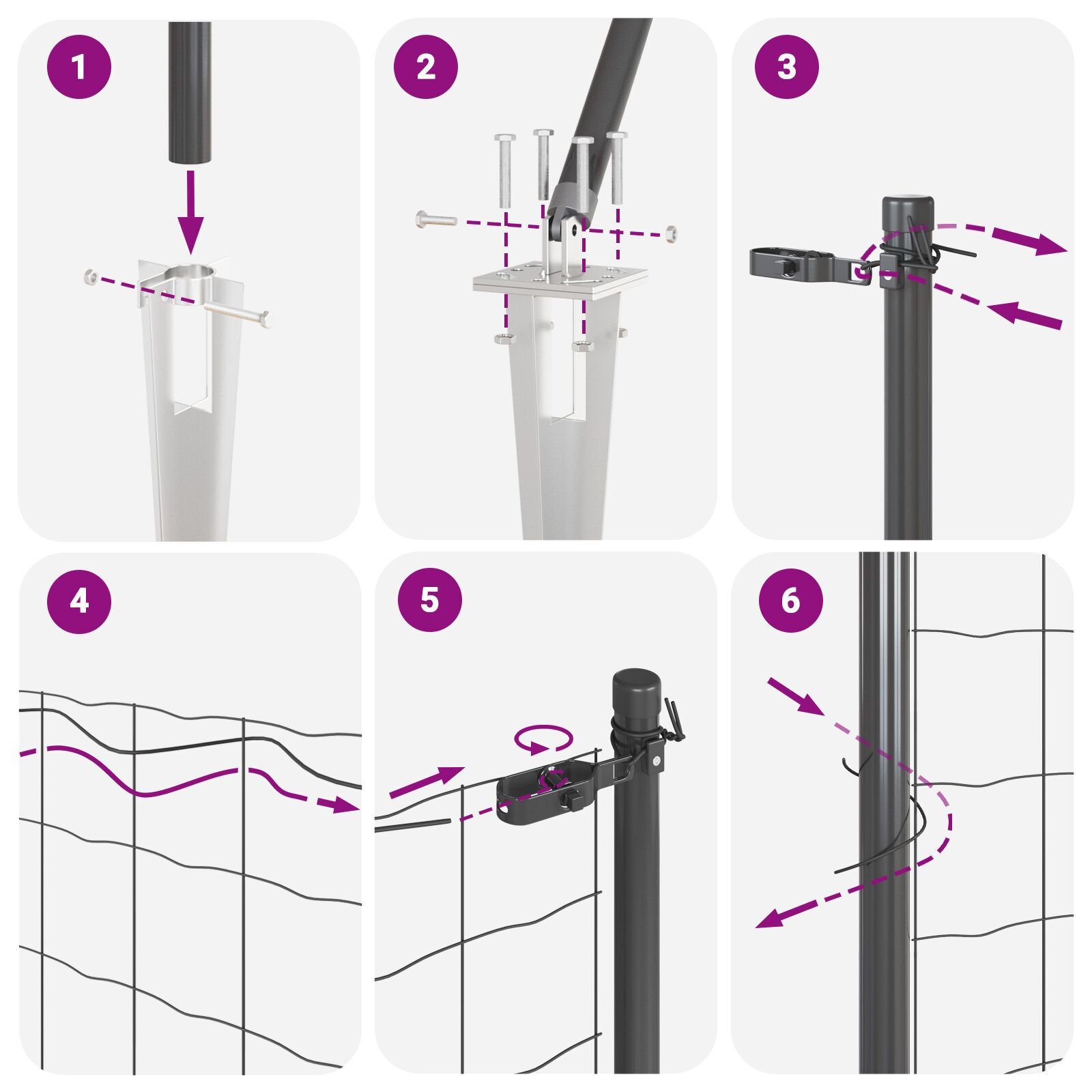 Set de Stâlpi Fencing Set de 2 Gri, Negru Metal, Plastic GartenMobel Dekor
