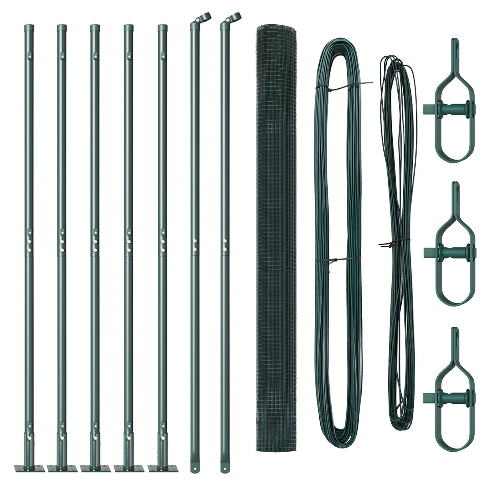 Gard Din Metal Sudat cu 7 Stâlpi Flanșați Verde 1.4x10 m Oțel GartenMobel Dekor