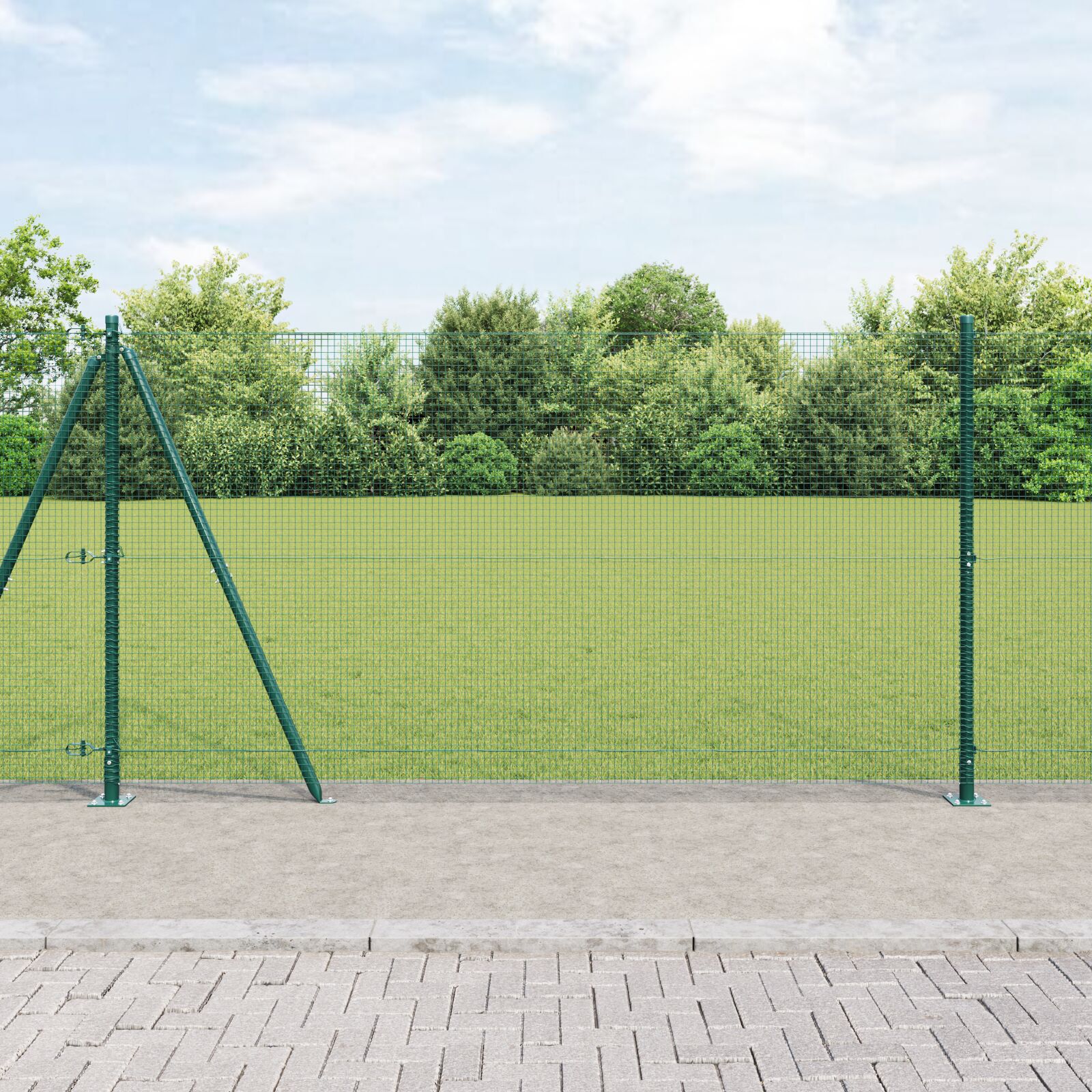 Gard din sârmă sudată cu 13 stâlpi flanșați Verde 1.2x25 m Oțel GartenMobel Dekor