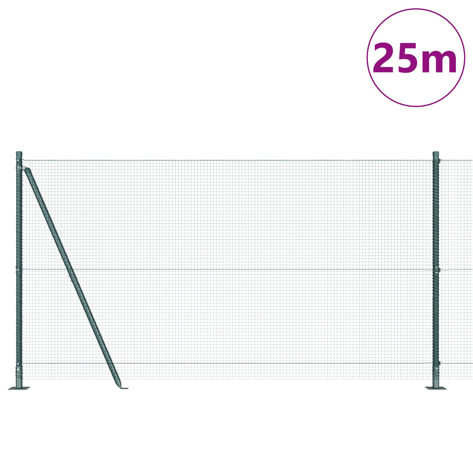Gard din sârmă sudată cu 13 stâlpi flanșați Verde 1.2x25 m Oțel GartenMobel Dekor