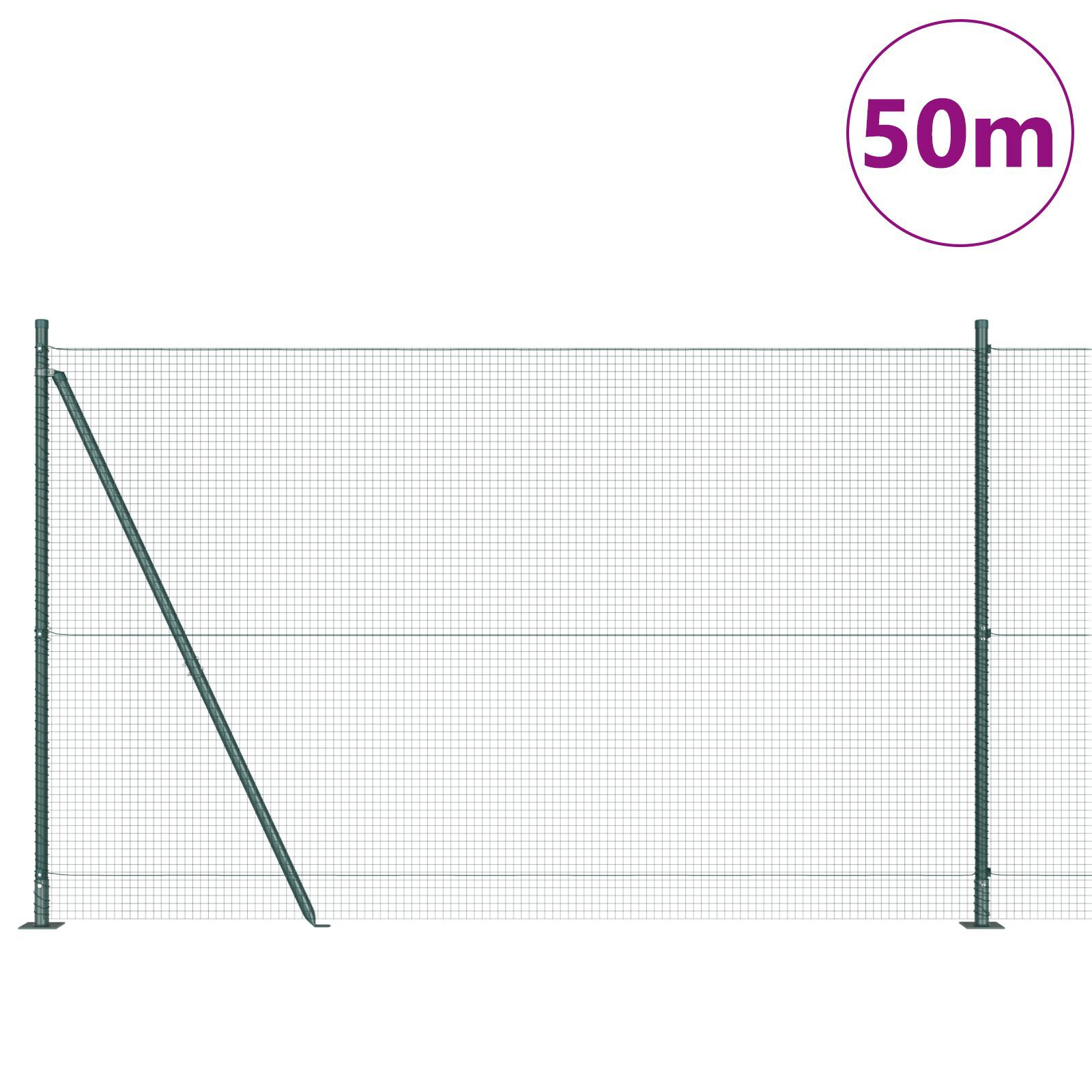 Gard din Sârmă Sudată cu 13 Stâlpi Flanșați Verde 1.4x50 m Oțel GartenMobel Dekor