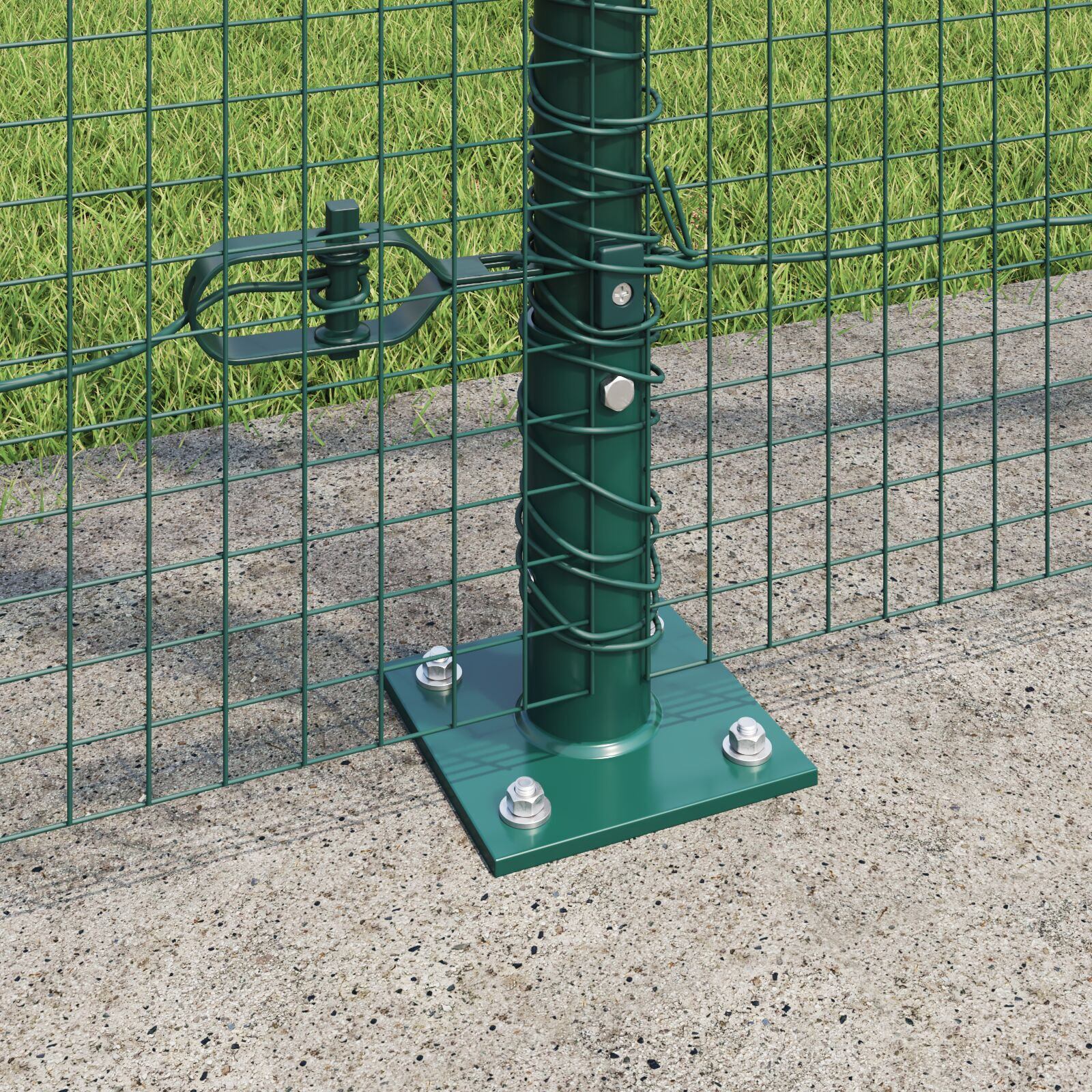 Gard din Sârmă Sudată cu 13 Stâlpi Flanșați Verde 1.4x50 m Oțel GartenMobel Dekor