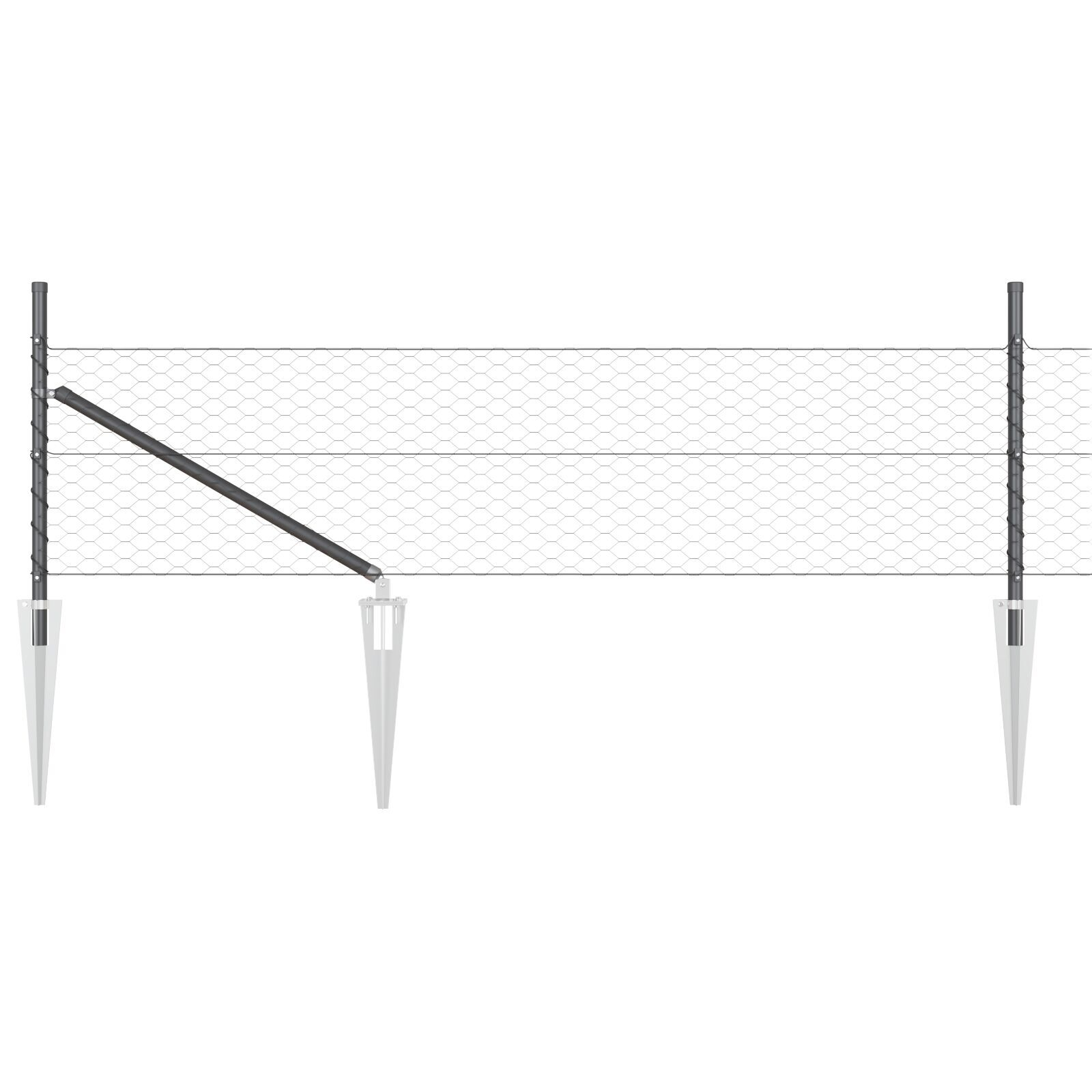 Gard Hexagonal  Gri 0.5x10 m Oțel, Stâlpi de Gard  cu Spike 7 buc Ø32 mm 80 cm Oțel galvanizat GartenMobel Dekor