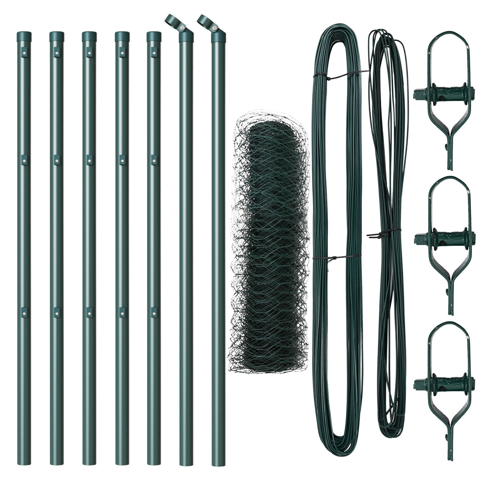 Gard Hexagonal  Verde 0.4x10 m Oțel, Stâlpi pentru Gard  7 buc Verde Ø32 mm 80 cm Oțel Zincat GartenMobel Dekor