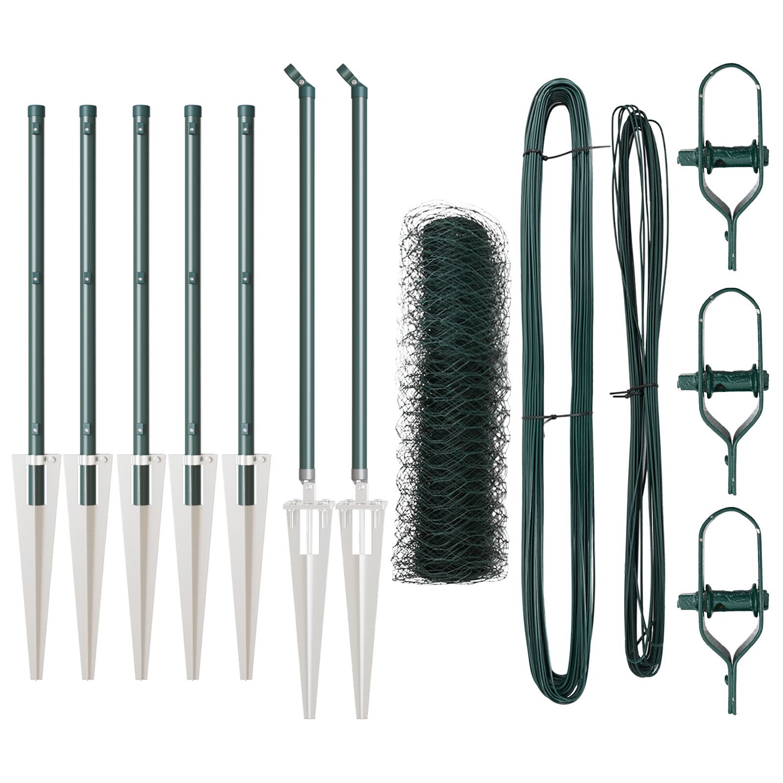 Gard Hexagonal Verde 0.4x10 m Oțel, Stâlpi pentru gard cu Vârf 7 buc Ø32 mm 60 cm Oțel Galvanizat GartenMobel Dekor