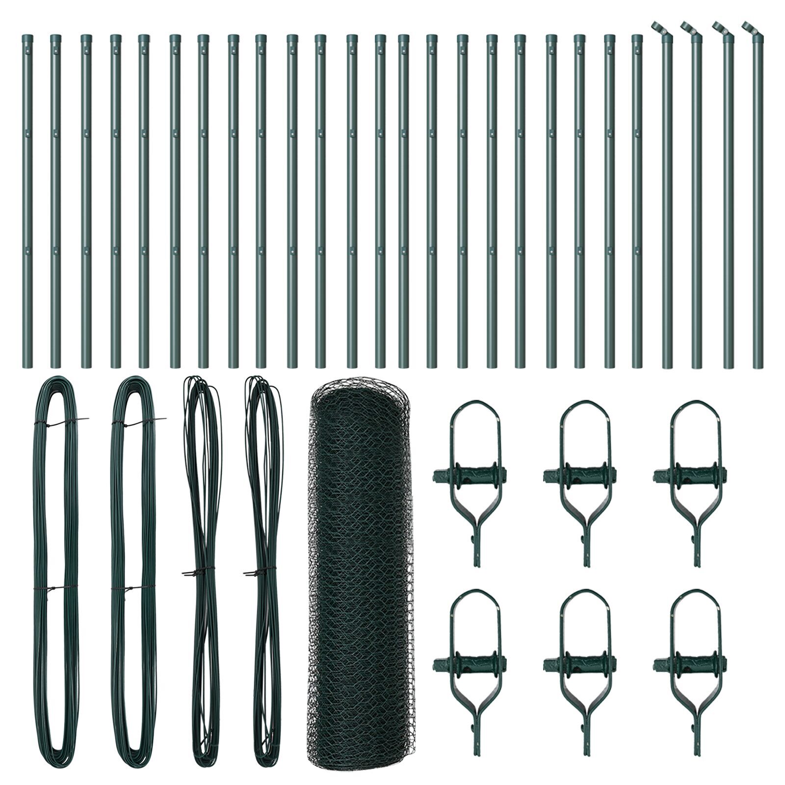 Gard Hexagonal  Verde 0,4x50 m Oțel, Stâlpi de Gard  13 buc Verde Ø32 mm 80 cm Oțel Zincat GartenMobel Dekor