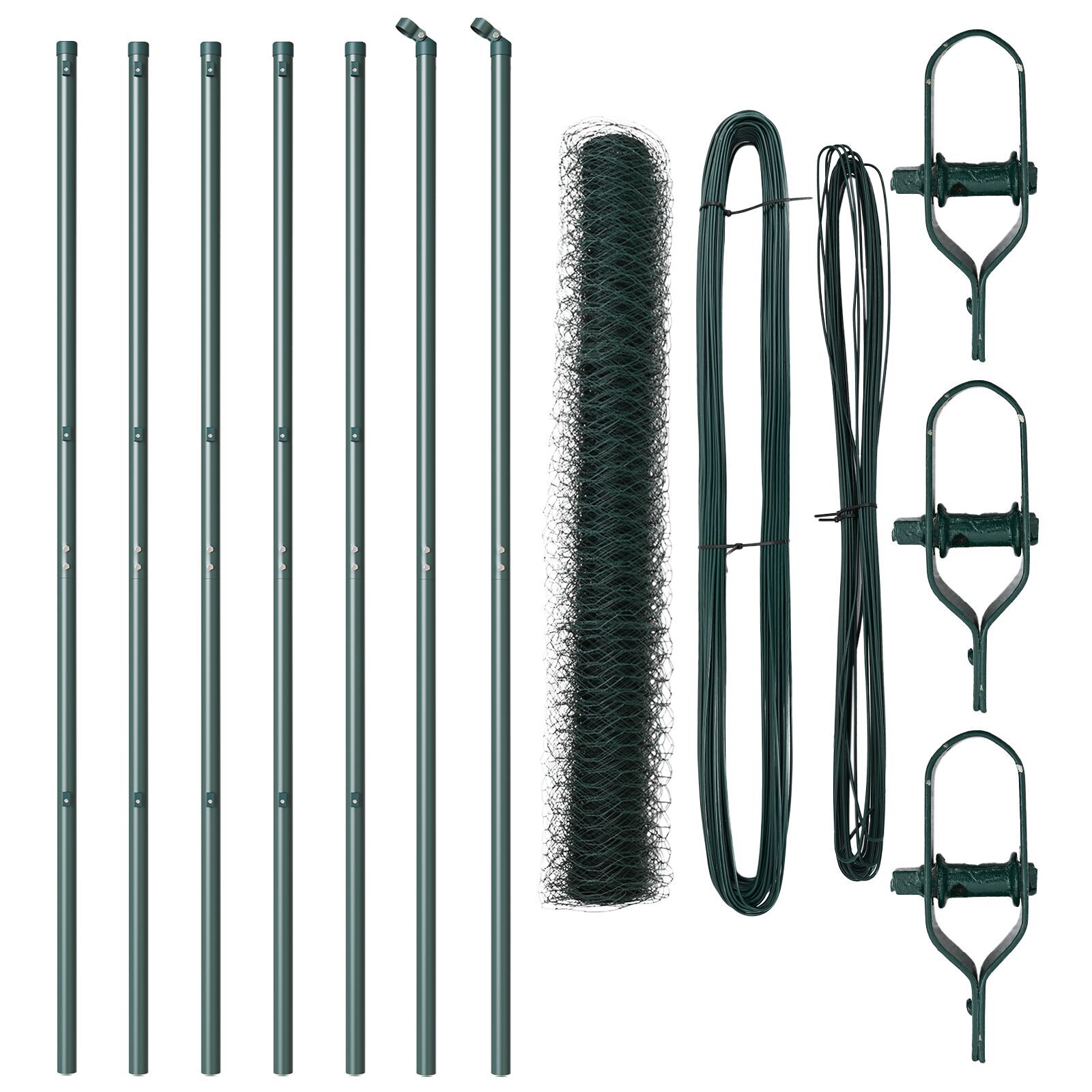 Gard Hexagonal  Verde 1.4x10 m Oțel, Stâlpi Gard  7 buc Verde Ø32 mm 190 cm Oțel Galvanizat GartenMobel Dekor