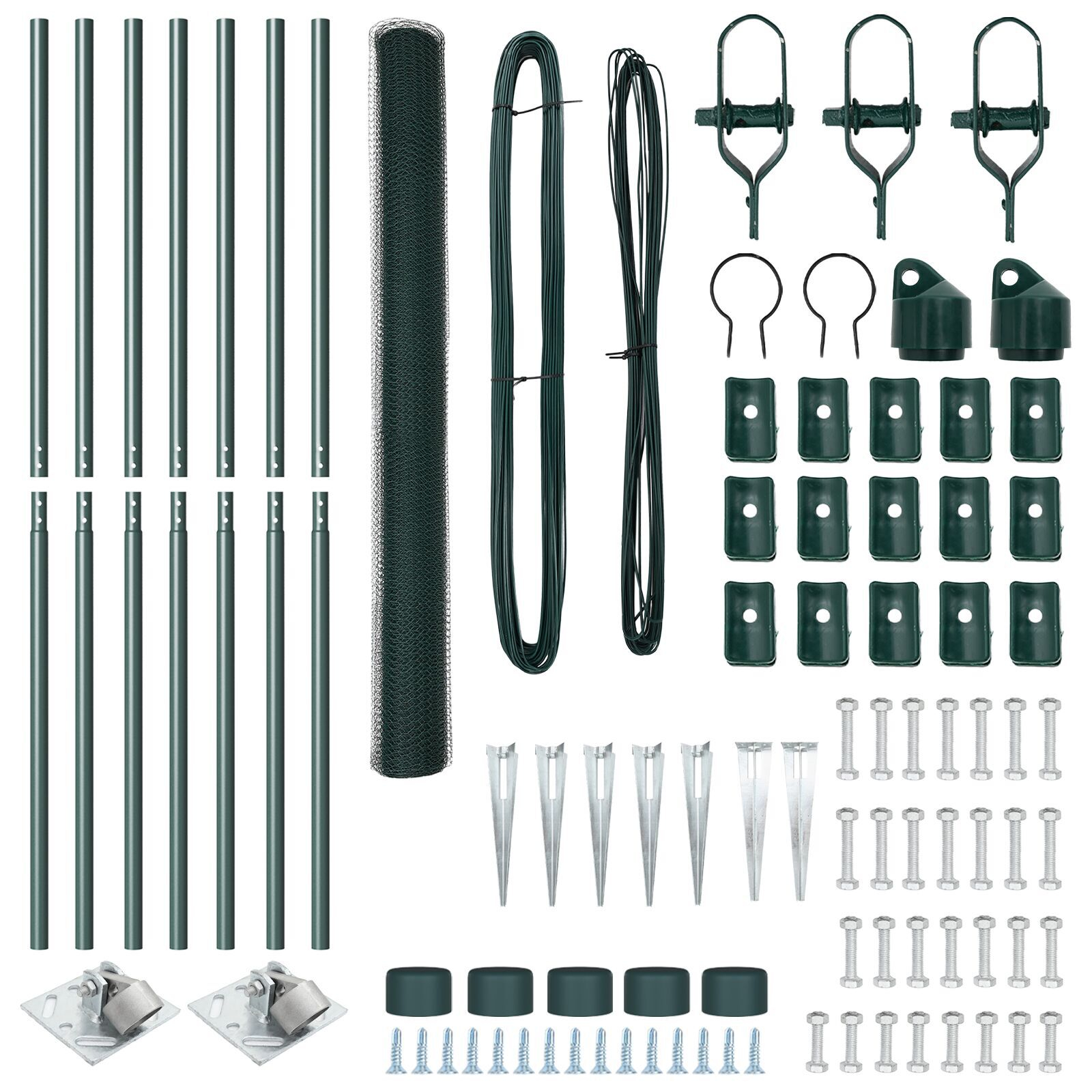 Gard Hexagonal  Verde 1,5x10 m Oțel, Stâlpi de Gard  cu cui 7 buc Ø32 mm 170 cm Oțel galvanizat GartenMobel Dekor