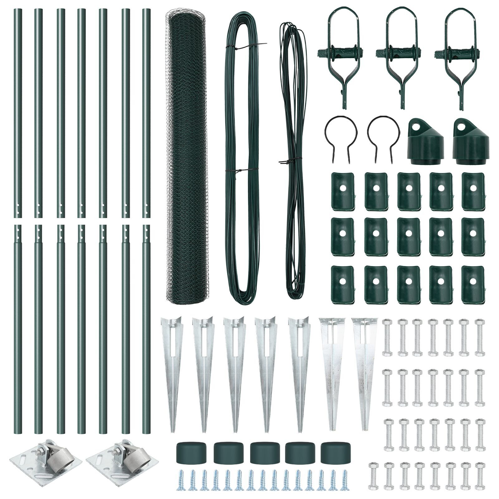 Gard hexagonal verde 1.4x10 m din oțel, Stâlpi de gard cu ancore 7 buc Ø32 mm 160 cm din oțel galvanizat GartenMobel Dekor